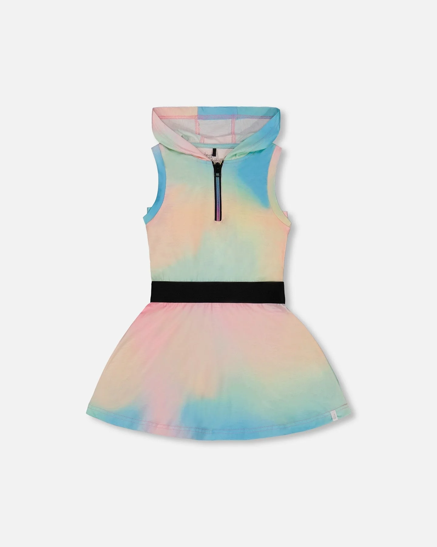 Hooded Dress With Elastic Waist Multicolored Tie Dye - Deux par Deux
