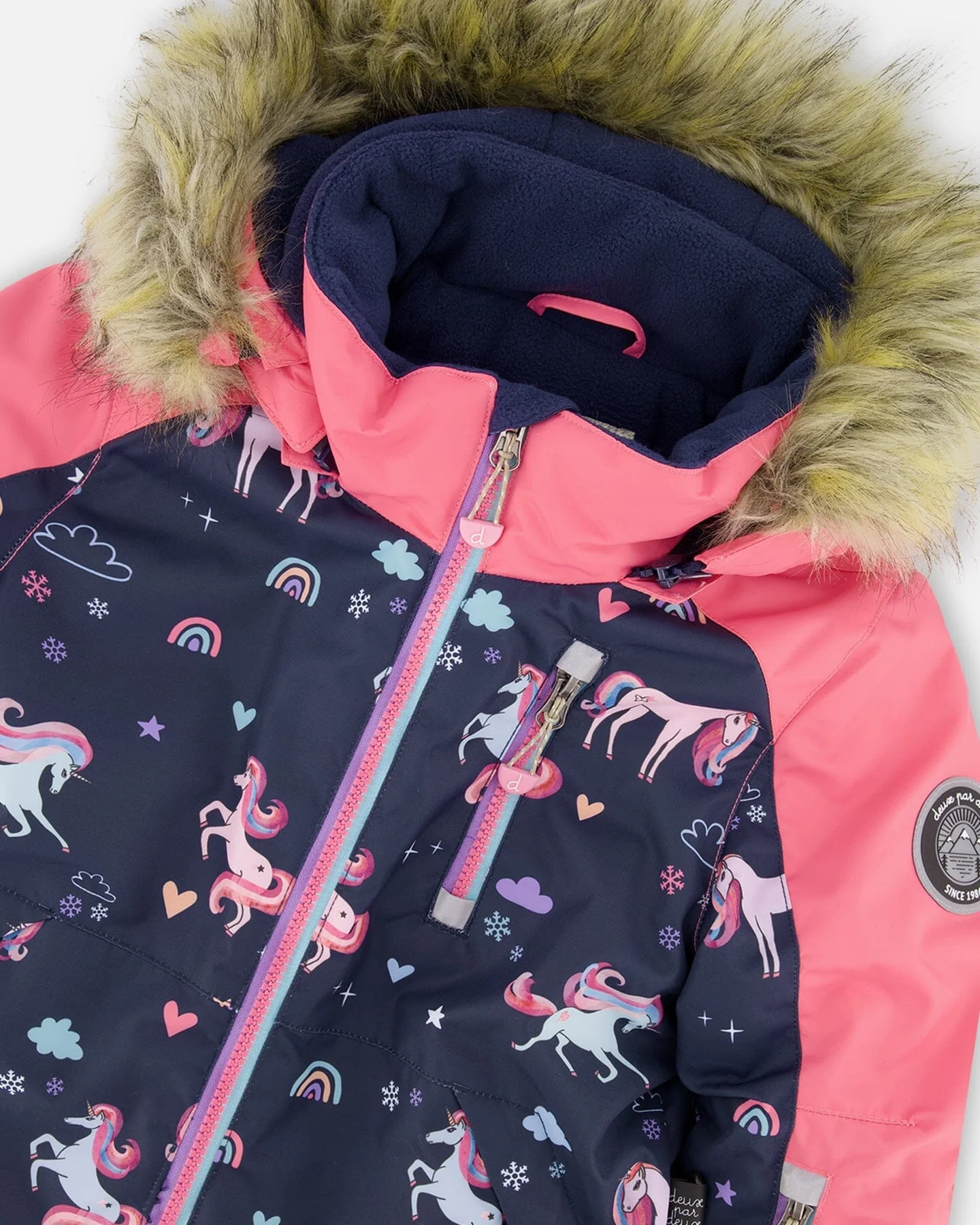 One-Piece Play Snowsuit Navy Unicorn Print - Deux par Deux