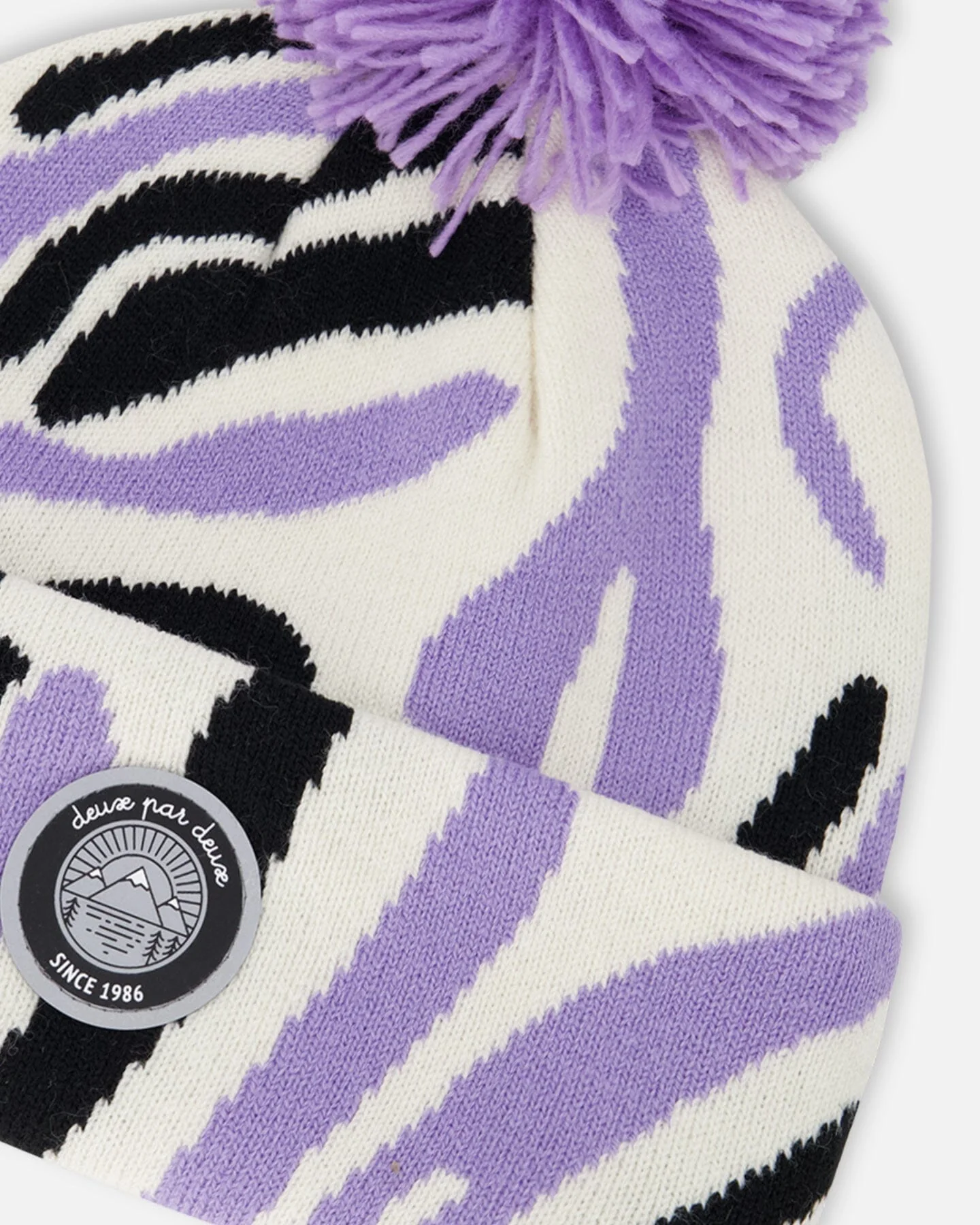 Lined Knit Pompom Hat Black, White And Lilac - Deux par Deux