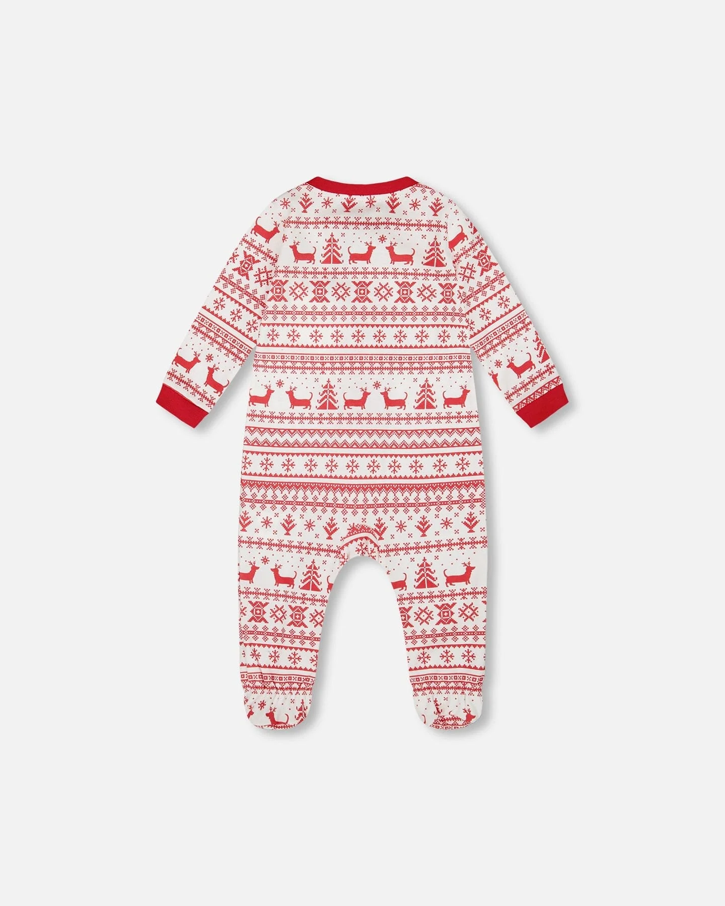 Organic Cotton Baby One-Piece Pajama Red And White Fairisle - Deux par Deux