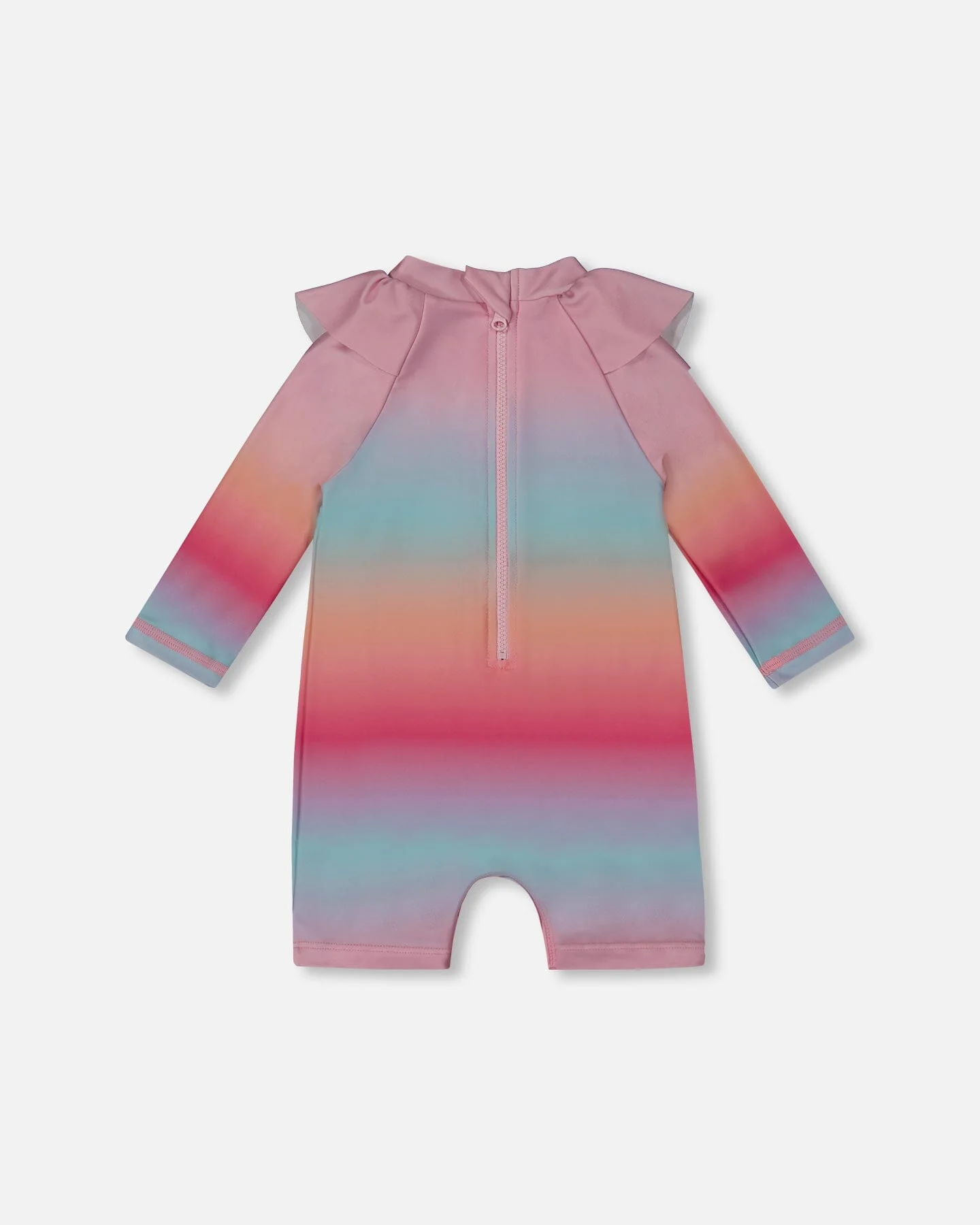 Long Sleeve One-Piece Rashguard Pink, Orange, And Turquoise - Deux par Deux