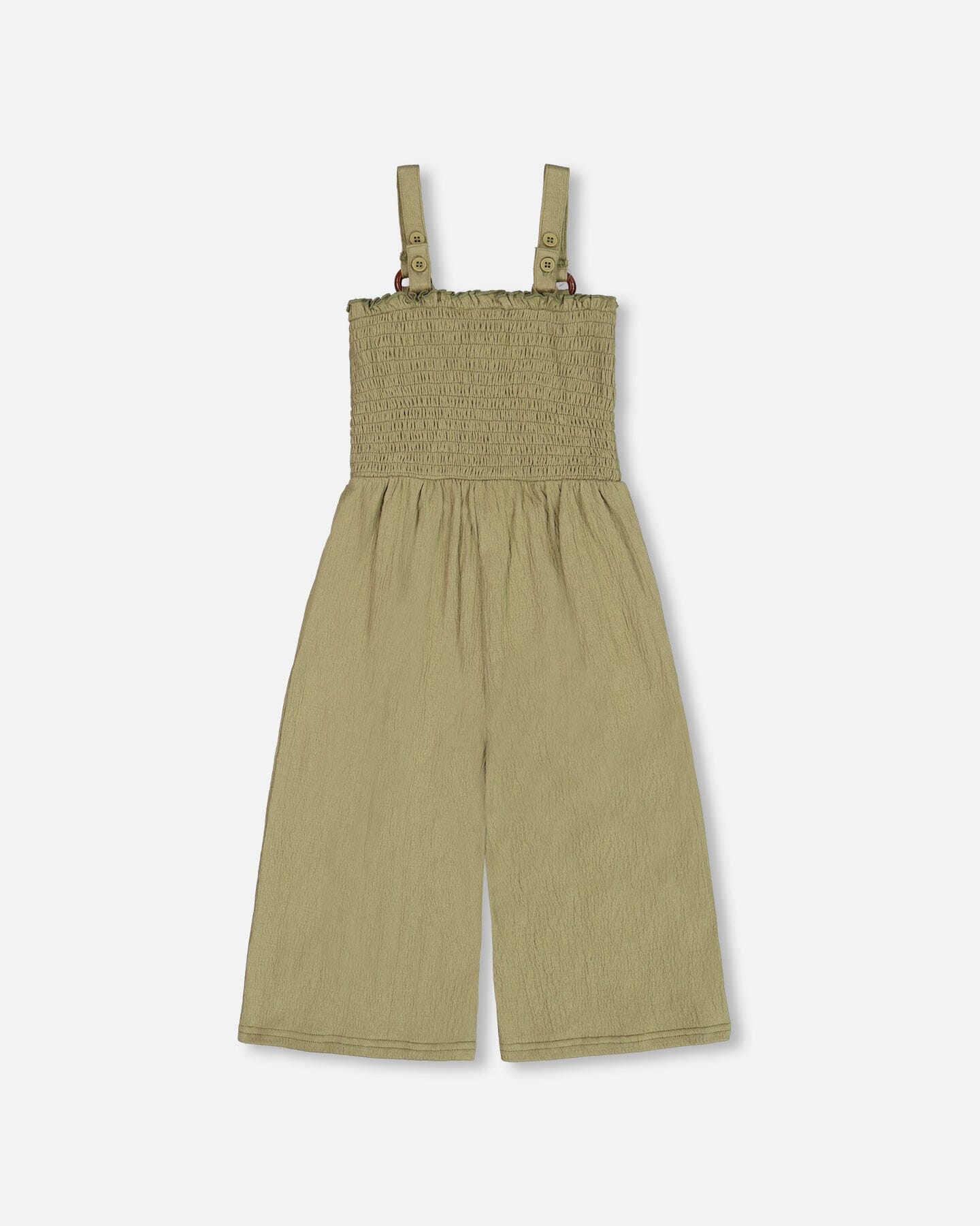 Smocked Crinkle Jersey Jumpsuit Olive Green - Deux par Deux