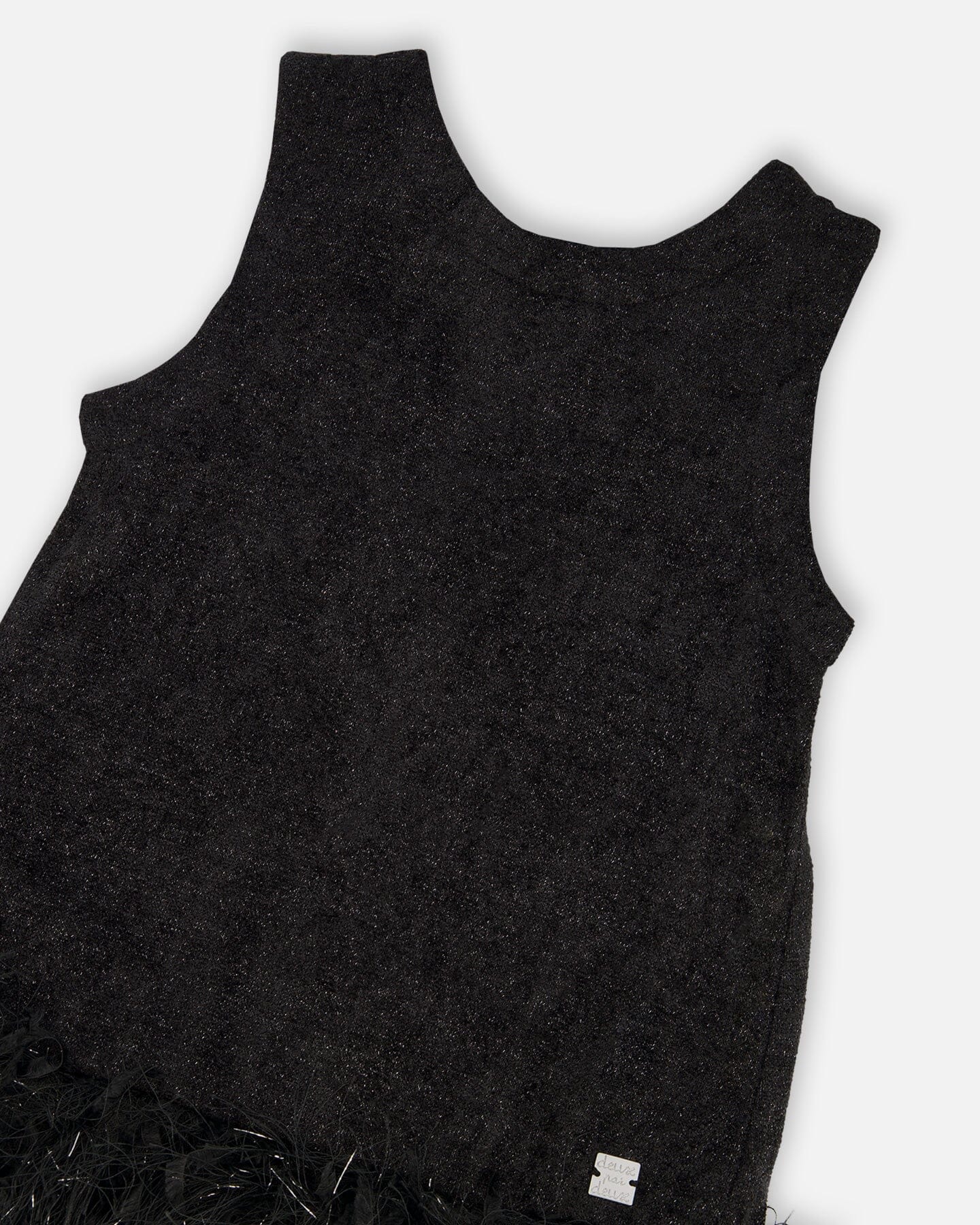 Sleeveless Bi-Material Lurex Dress With Feathers Black - Deux par Deux