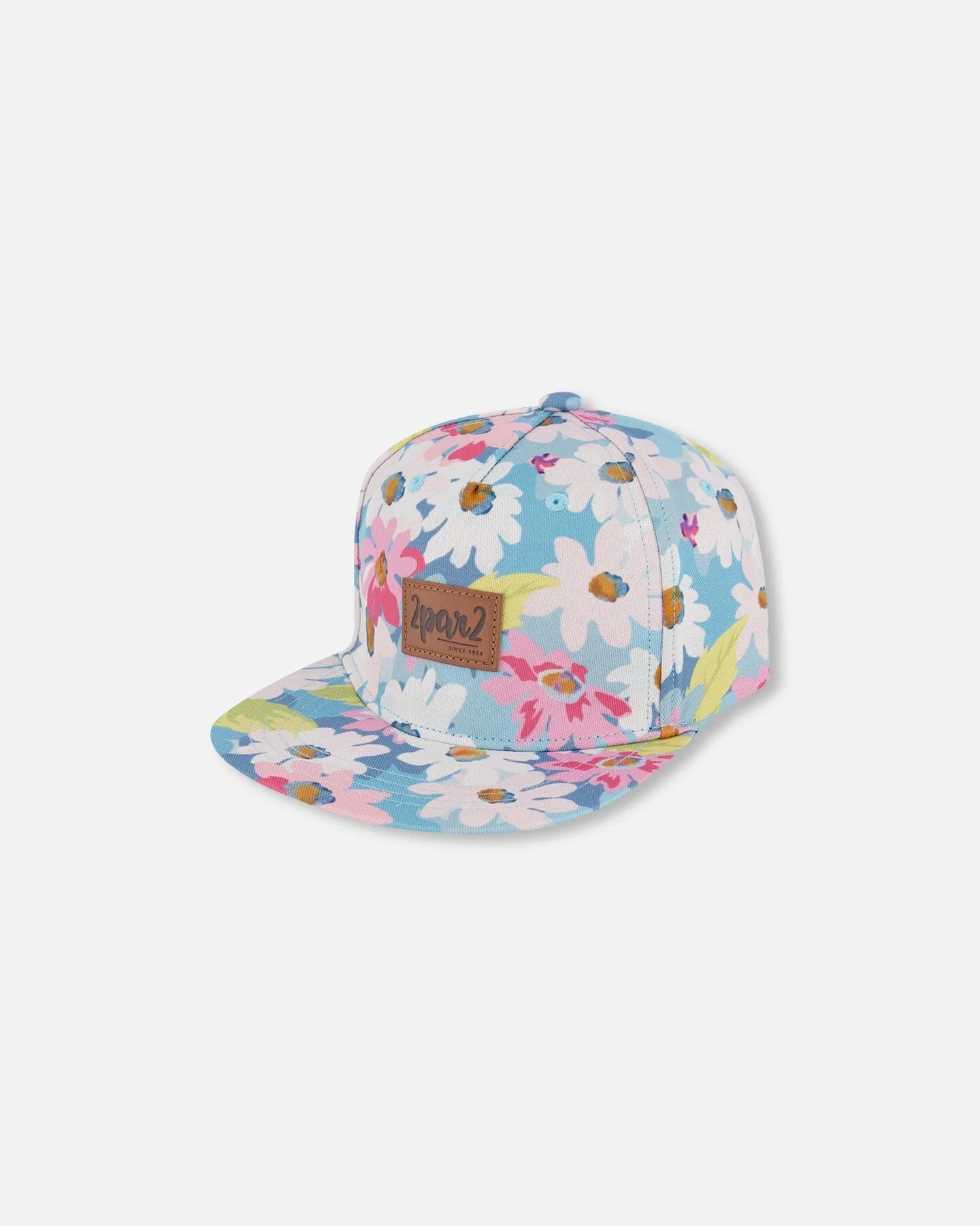 Printed Cap White, Pink, And Green Flowers - Deux par Deux