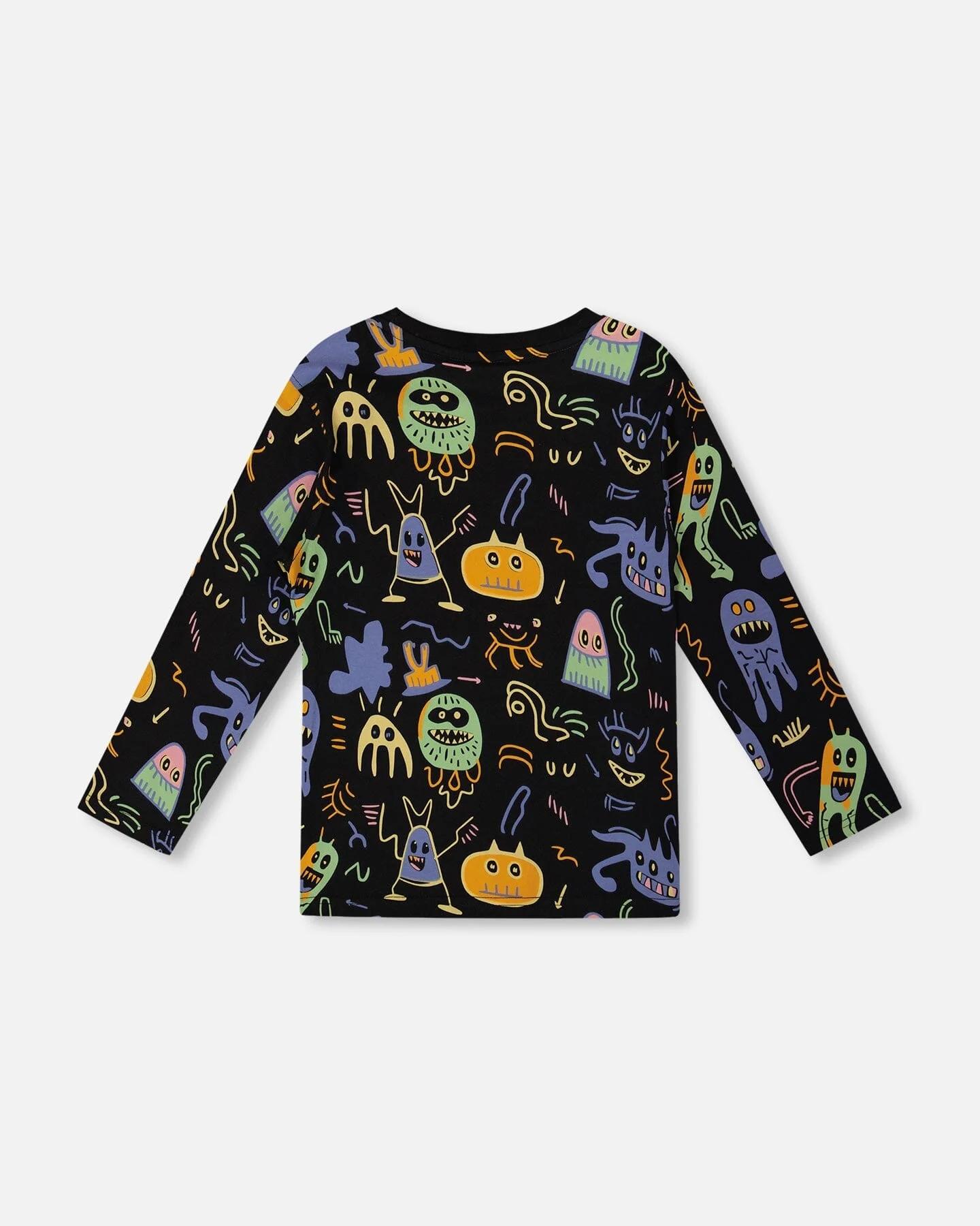 Long Sleeve Organic Cotton Allover Monsters Print Tee - Deux par Deux