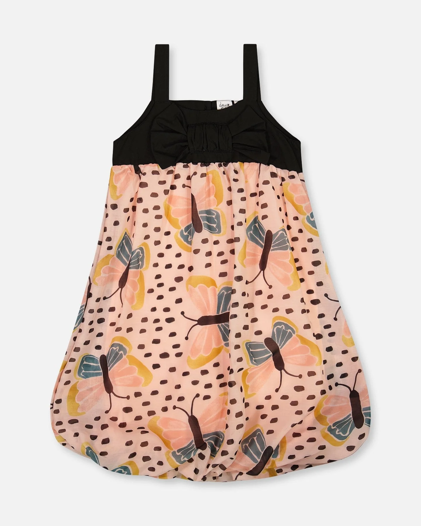 Printed Bubble Dress Black And Pink Butterflies - Deux par Deux