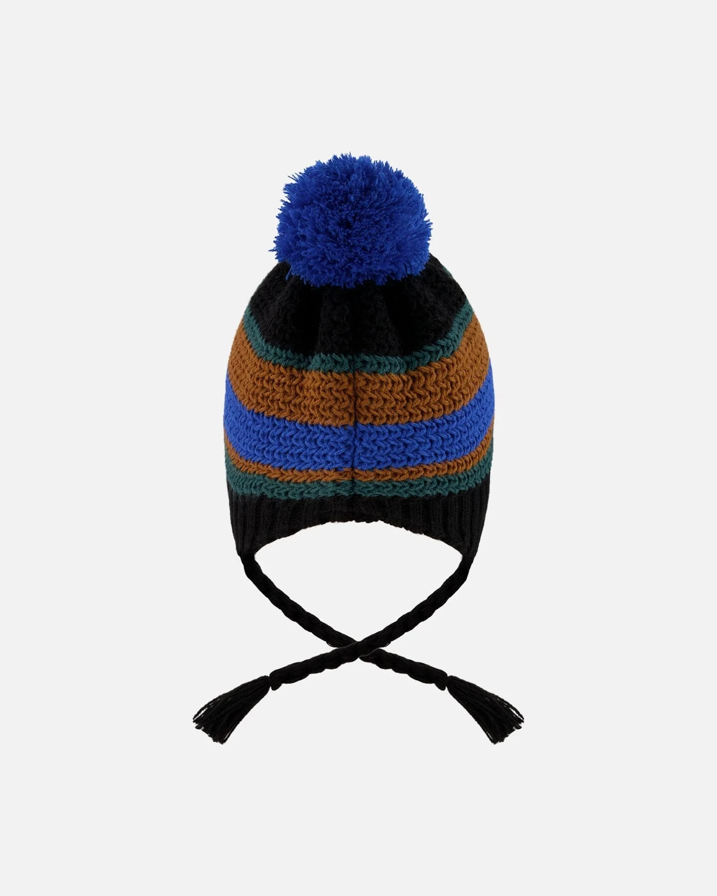 Lined Peruvian Knit Pompom Hat Black, Blue And Brown - Deux par Deux