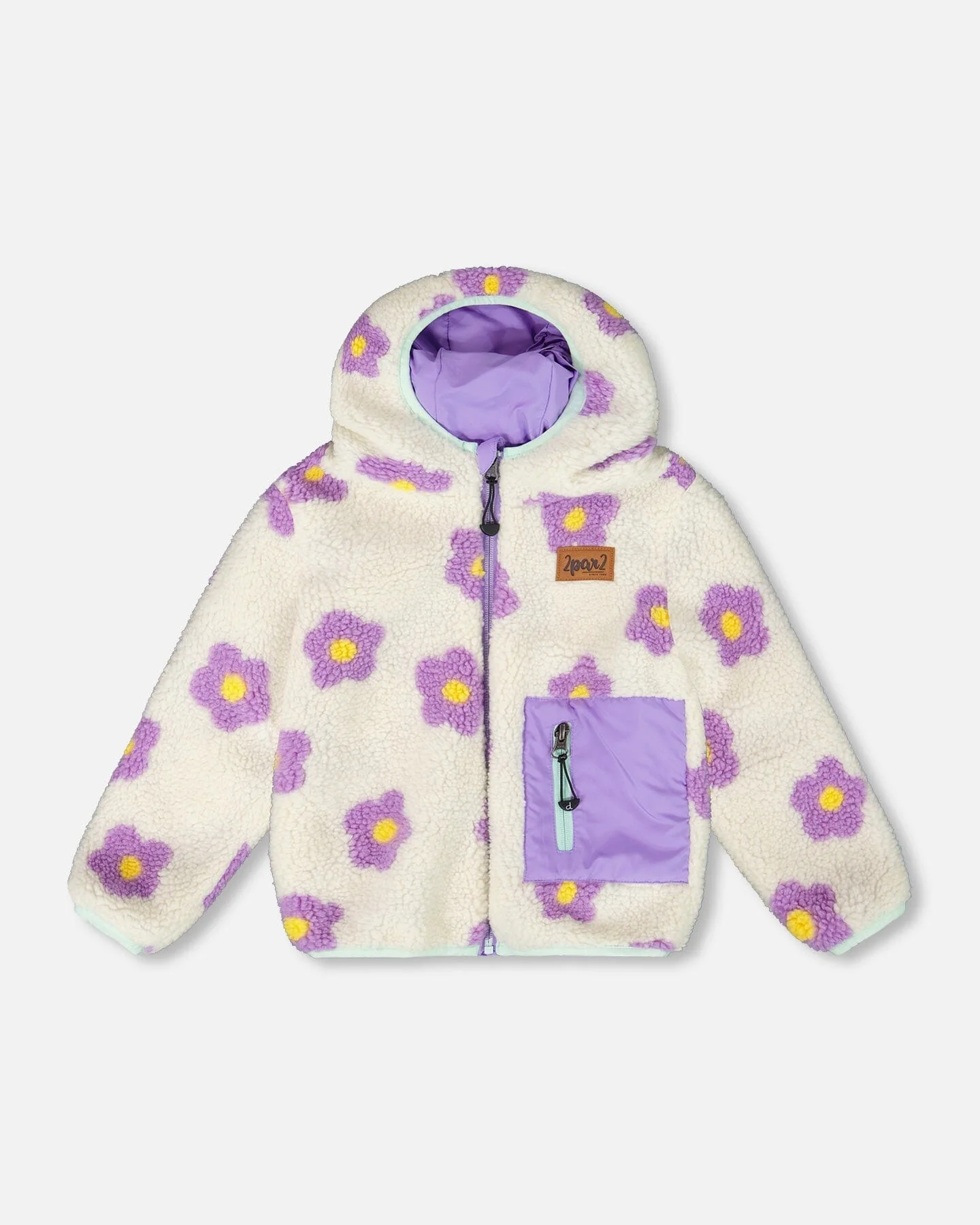 Reversible Mid-Season Sherpa Jacket Lavender Flower - Deux par Deux