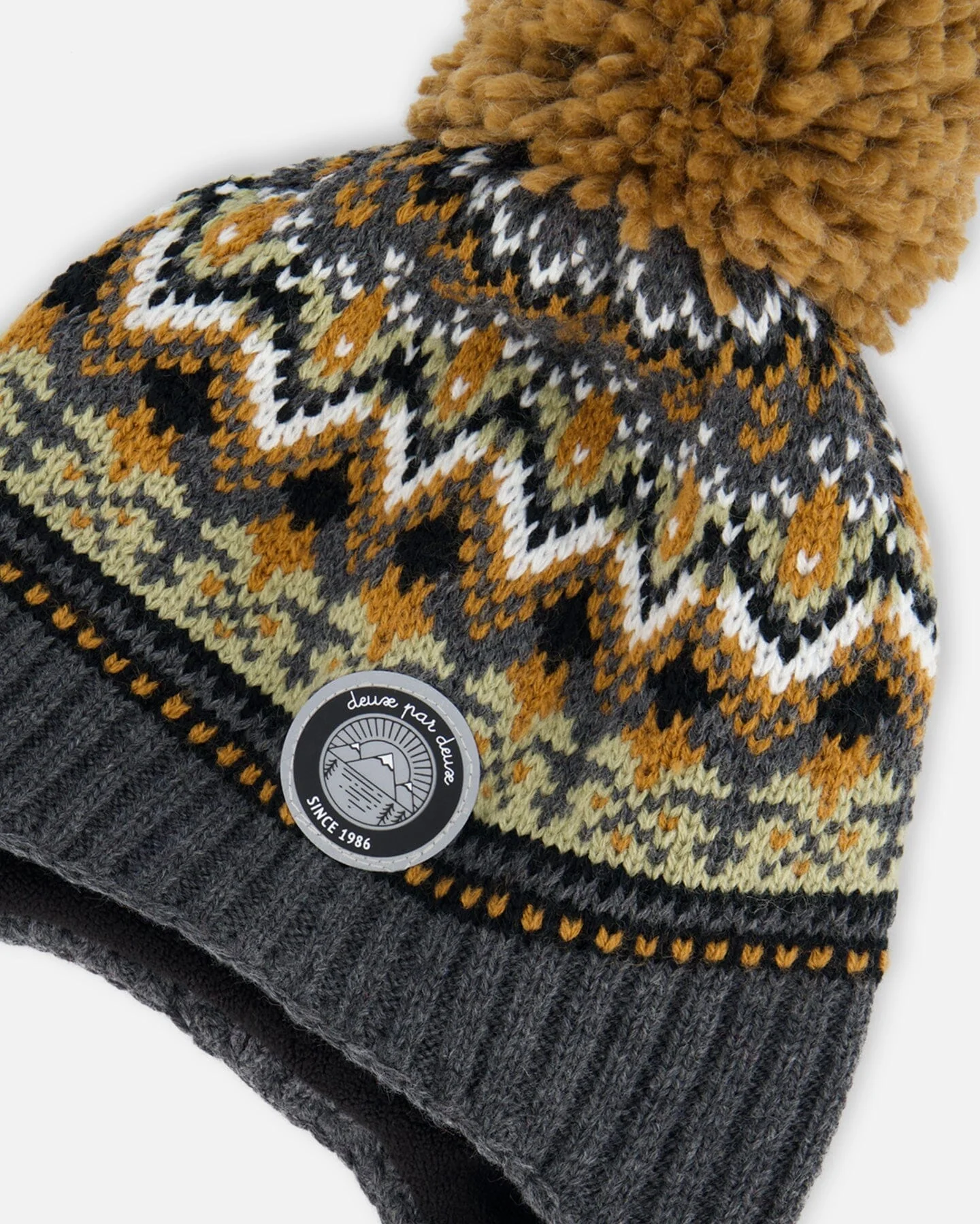 Peruvian Knit Hat Grey And Brown Jacquard - Deux par Deux