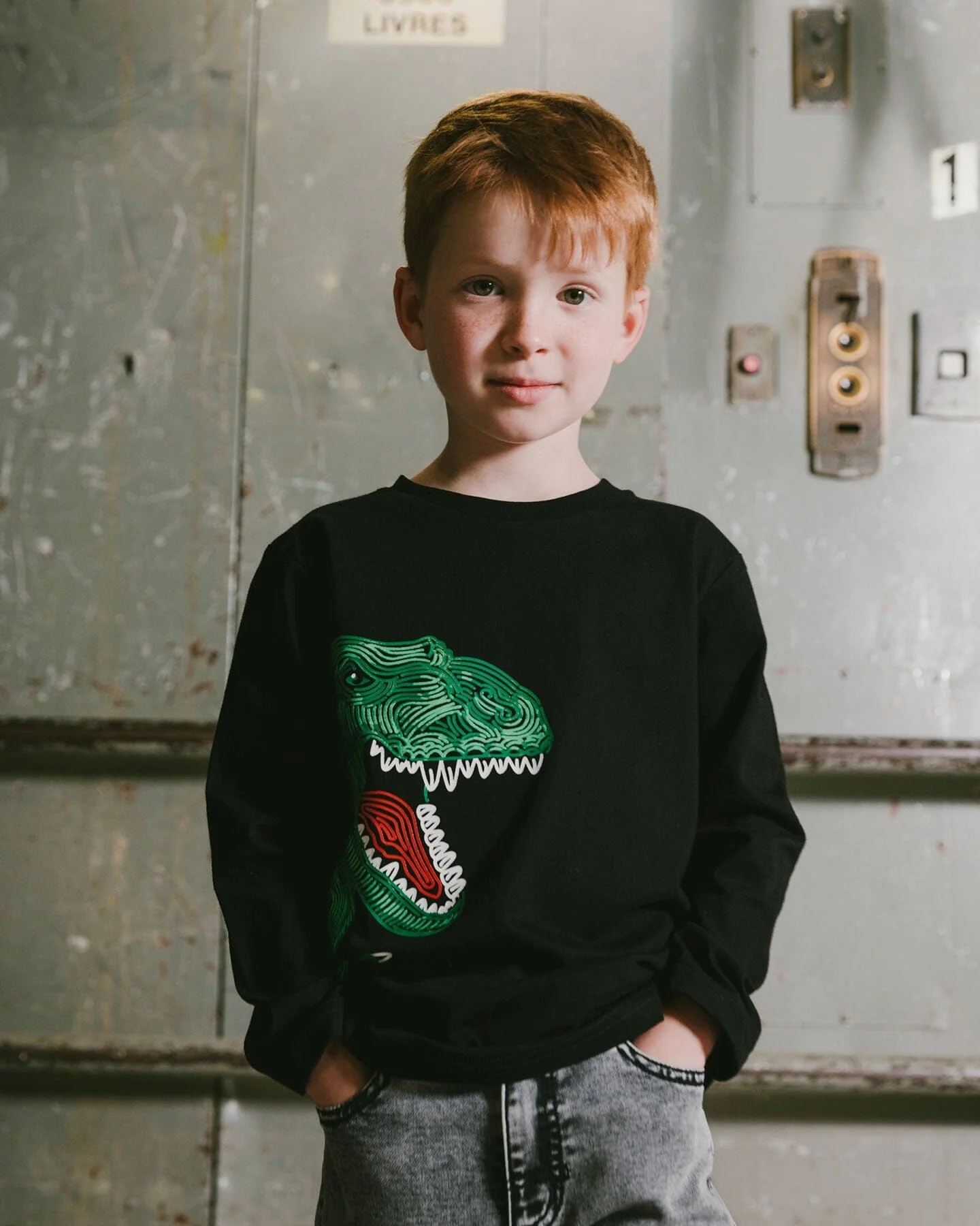 Long Sleeve Jersey Tee Shirt With Dinosaur - Deux par Deux