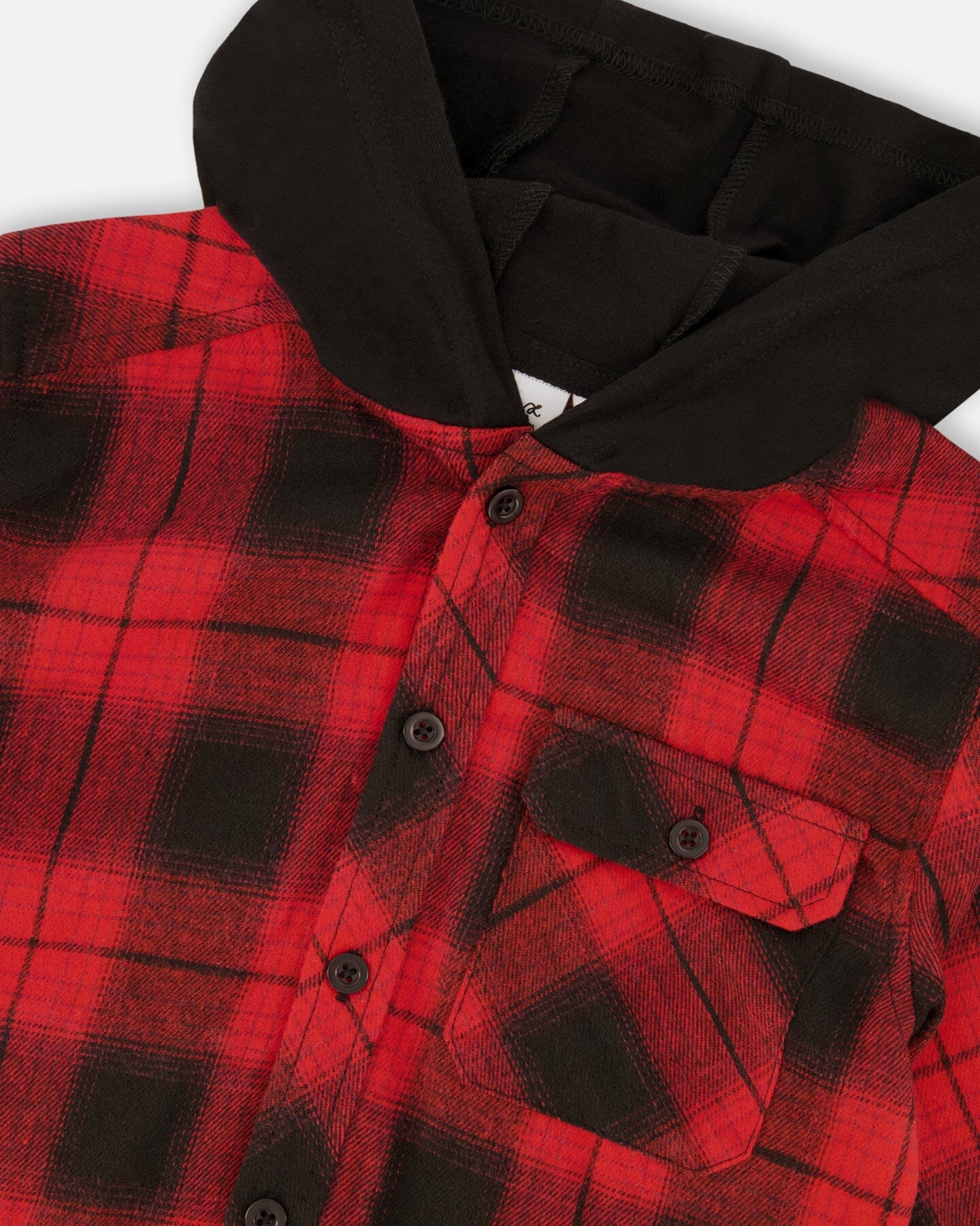 Plaid Flannel Shirt With Hoodie Red And Black - Deux par Deux