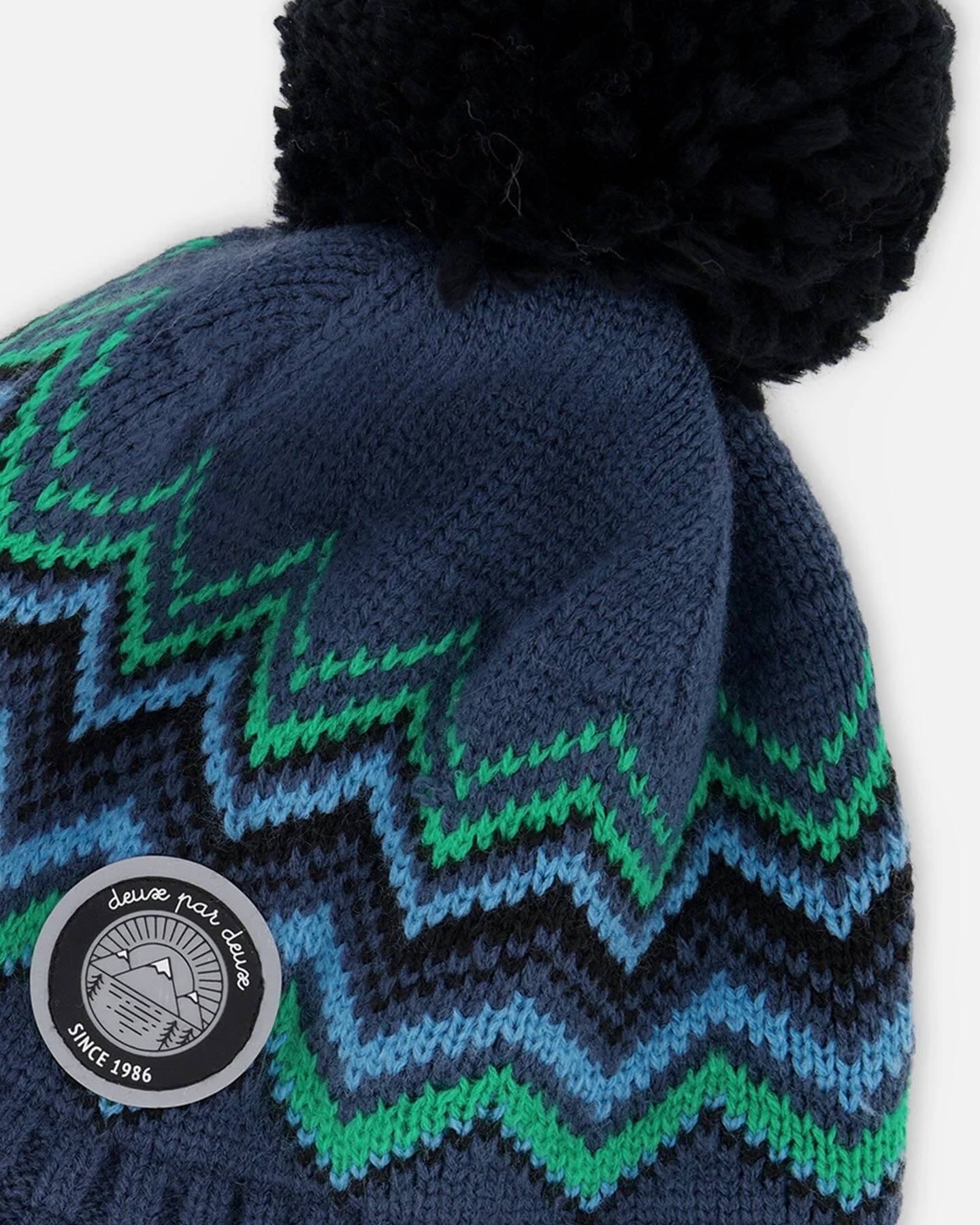 Lined Peruvian Knit Pompom Hat Blue And Green - Deux par Deux