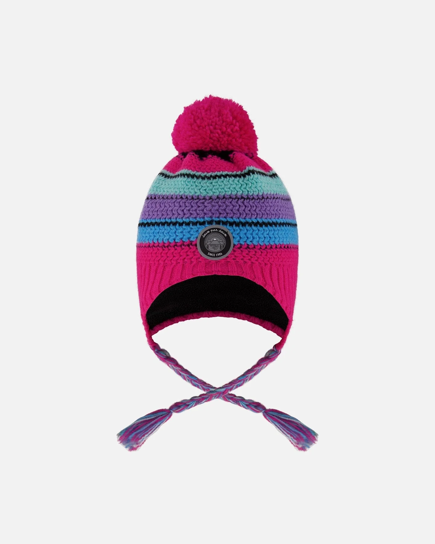 Lined Peruvian Knit Pompom Hat Pink And Multicolor - Deux par Deux
