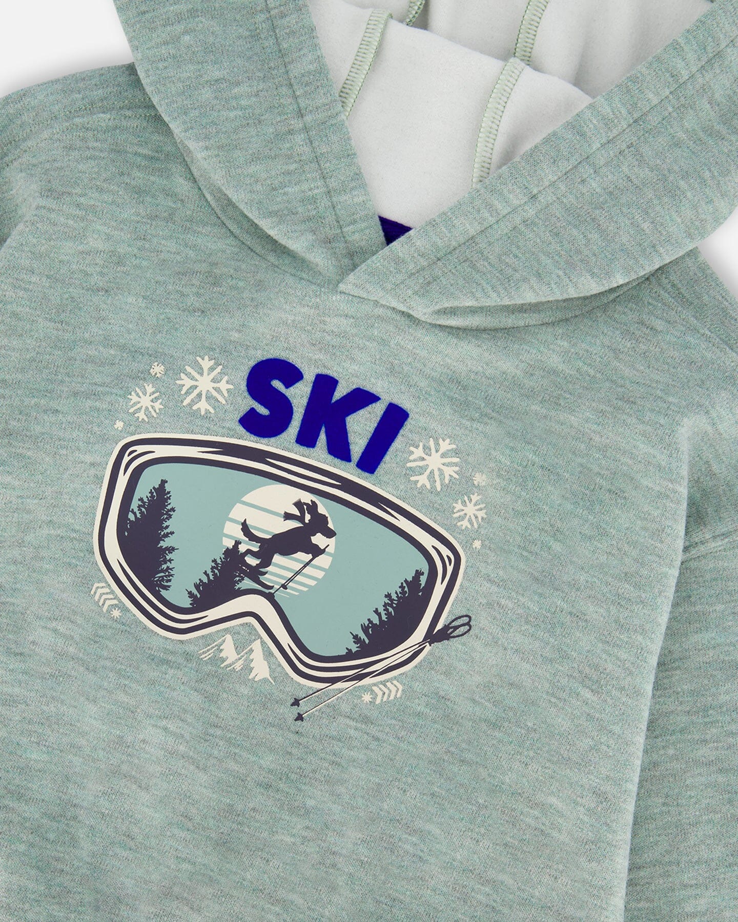 Super Soft Hooded Brushed Jersey Sweatshirt With Graphic Print Green - Deux par Deux