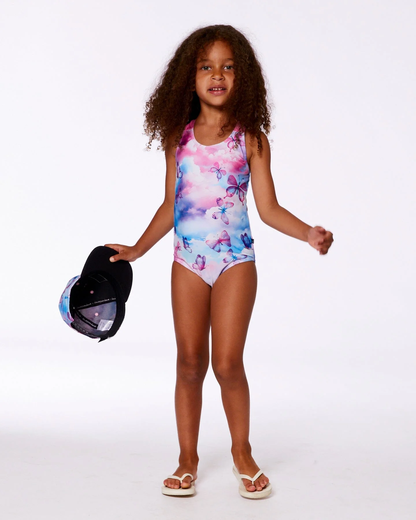 Printed One-Piece Swimsuit Butterflies On Multicolored Background - Deux par Deux