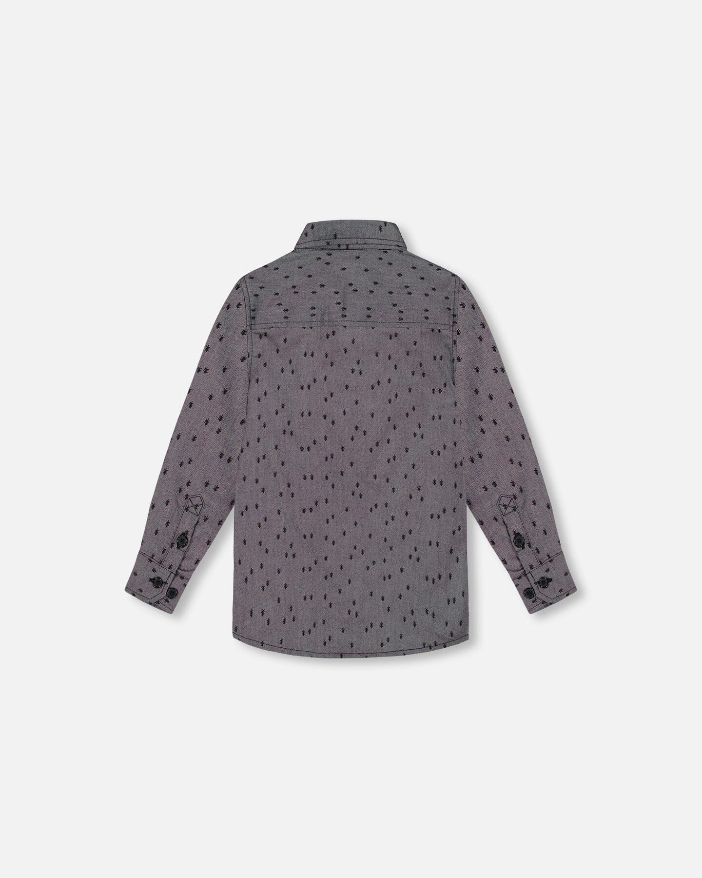 Printed Pine Chambray Shirt With Bow Tie Gray - Deux par Deux