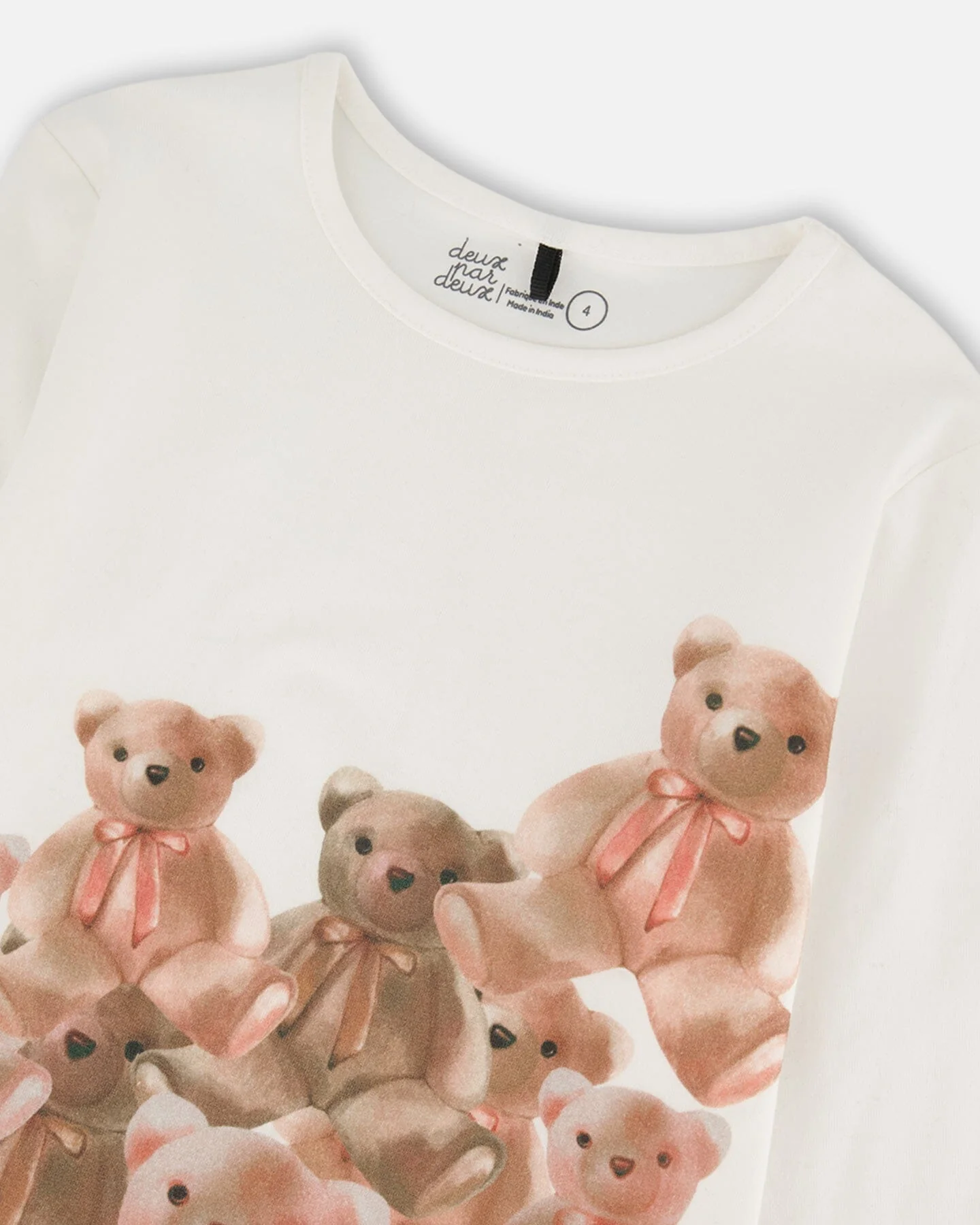 Organic Jersey T-Shirt Off-White With Teddy Bears - Deux par Deux