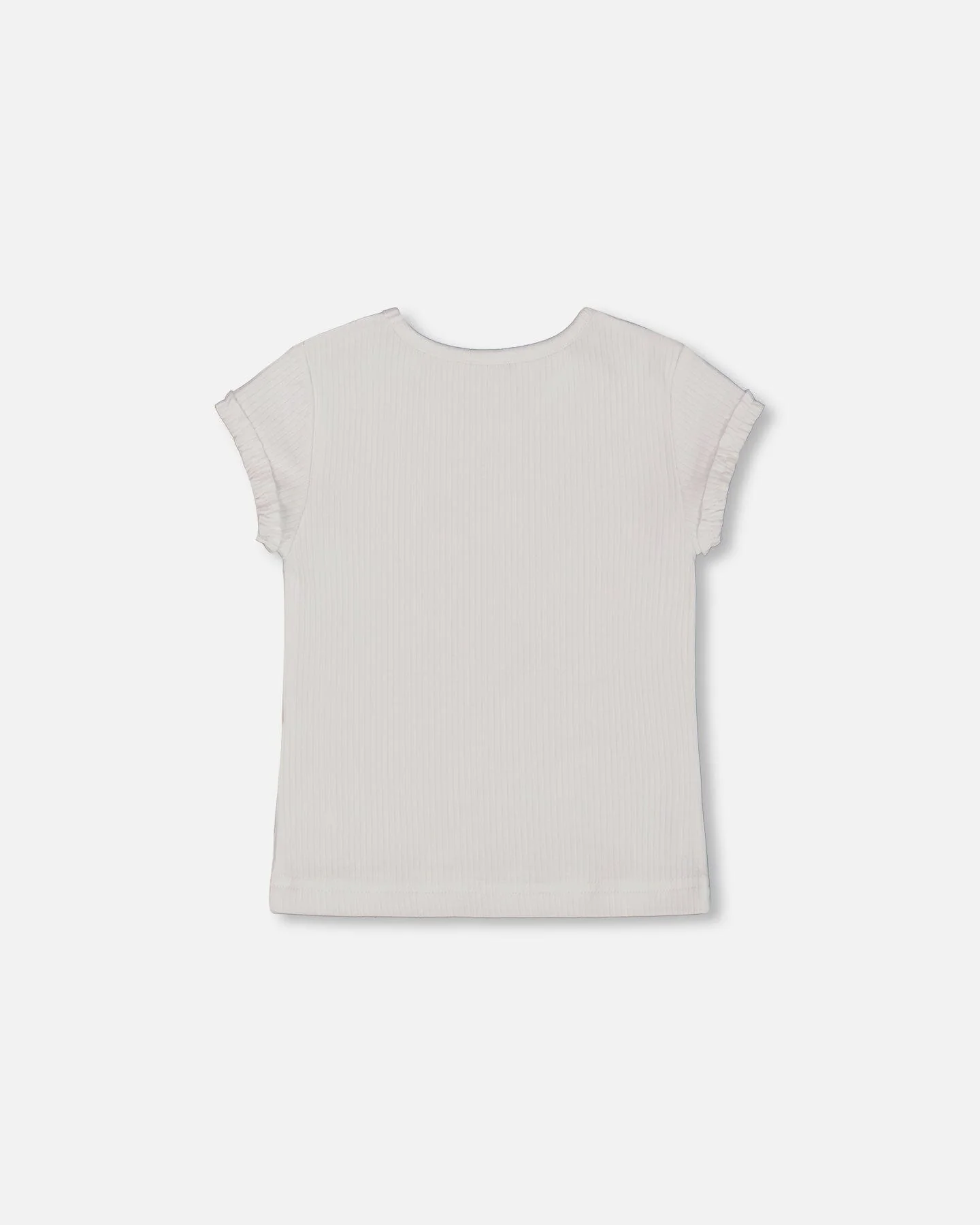 Flat Back Rib Top With Print White And Pink House - Deux par Deux