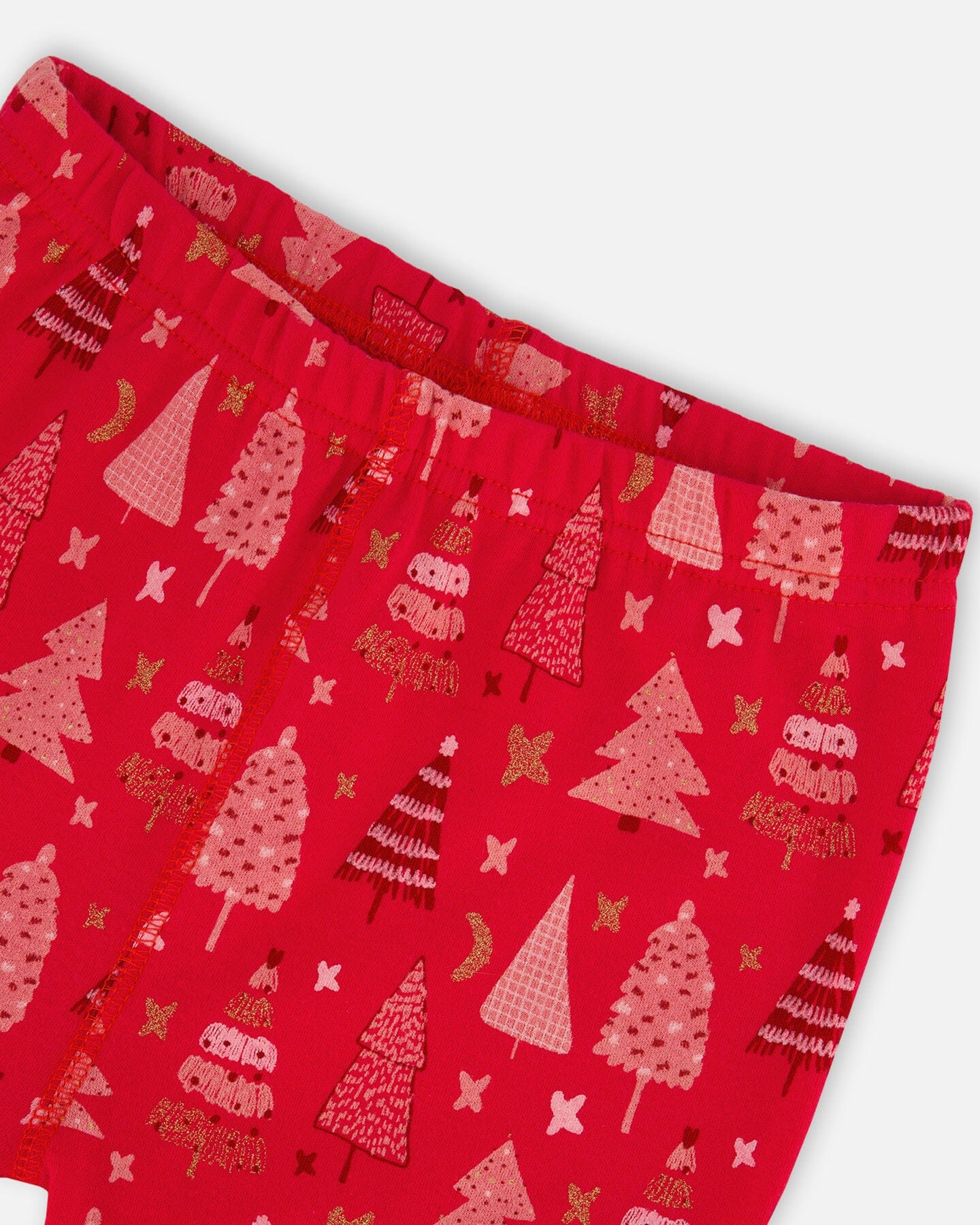 Organic Cotton Two Piece Pajama Set Red Printed Christmas Tree - Deux par Deux