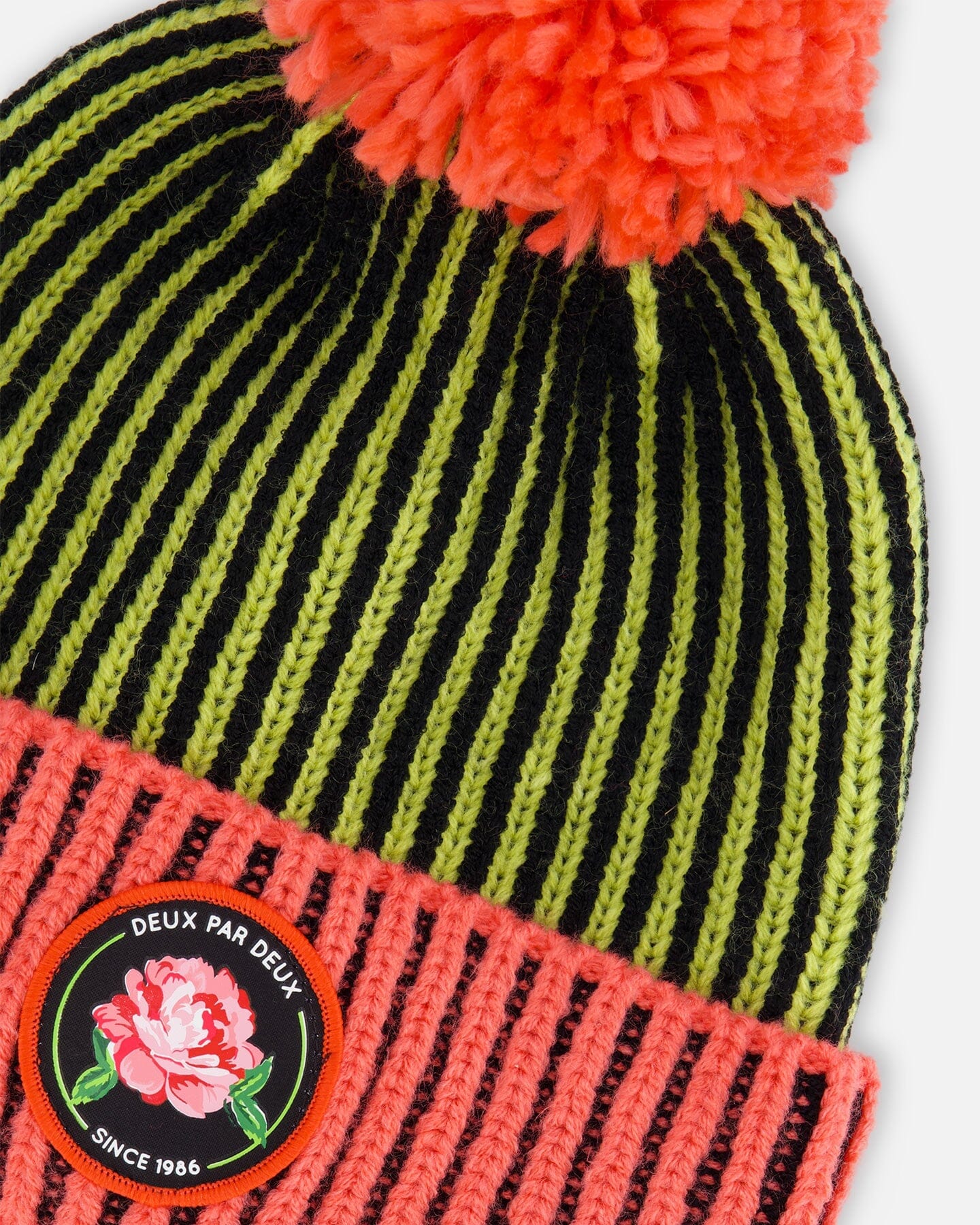 Knit Hat Black, Lime And Coral - Deux par Deux