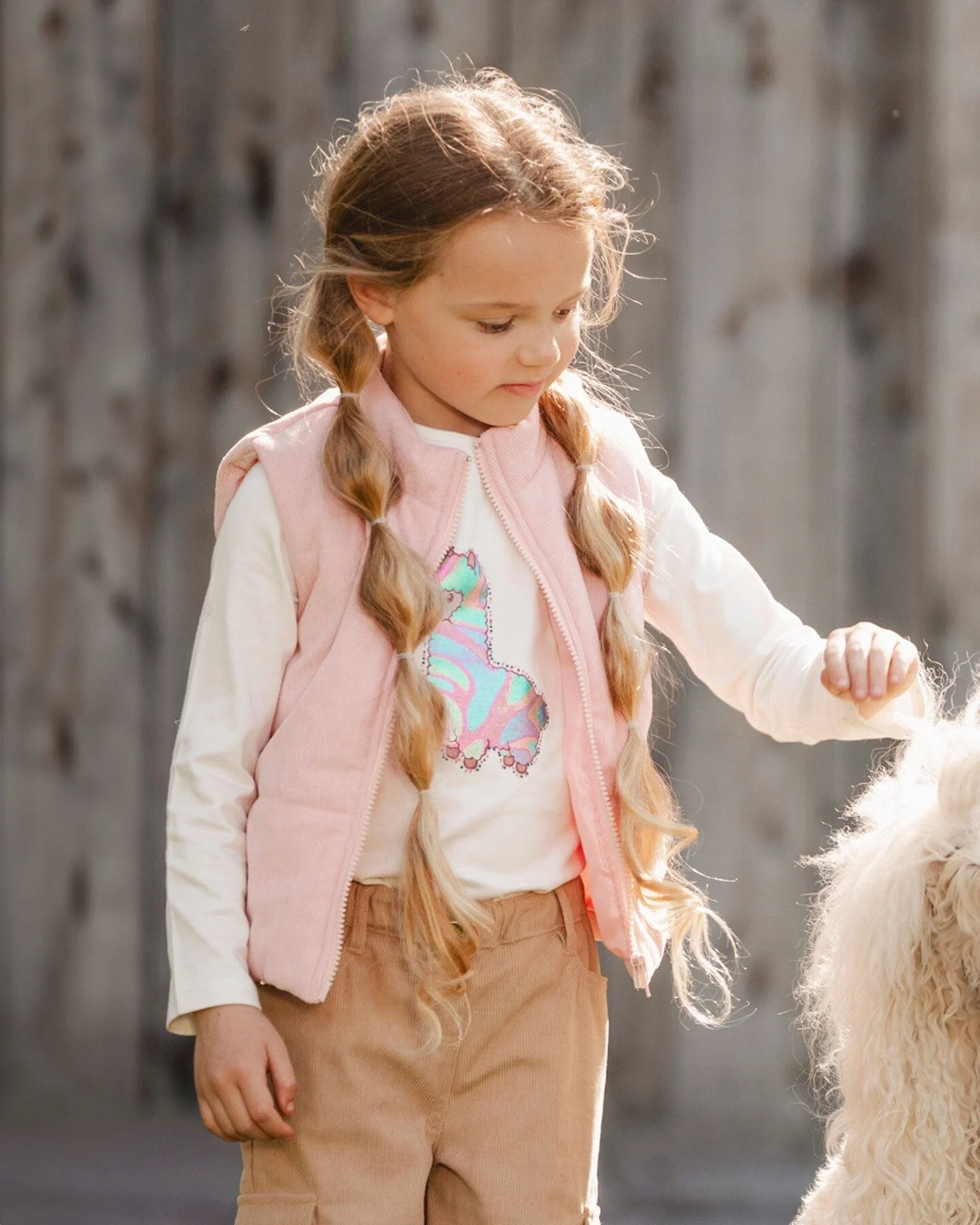 Organic Cotton T-Shirt Off White With Llama - Deux par Deux