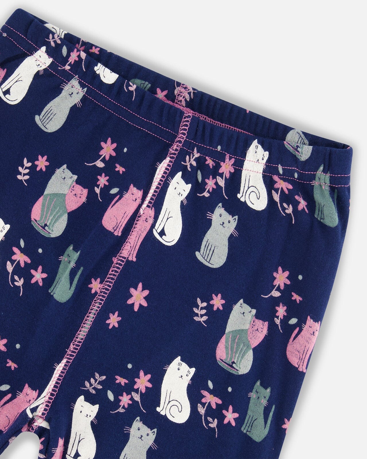 Organic Cotton Two Piece Pajama Set Navy Printed Cats - Deux par Deux