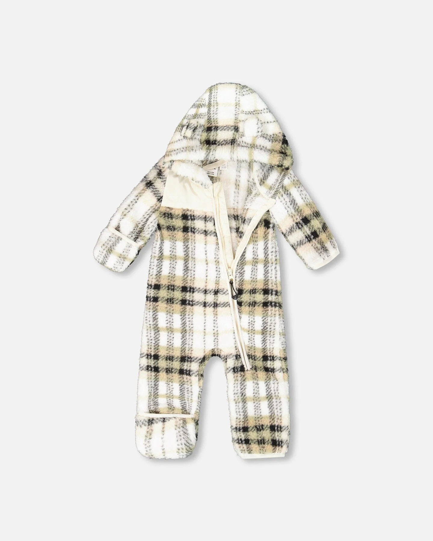 Baby Mid-Season Plush One Piece Outerwear Black And Beige Plaid - Deux par Deux