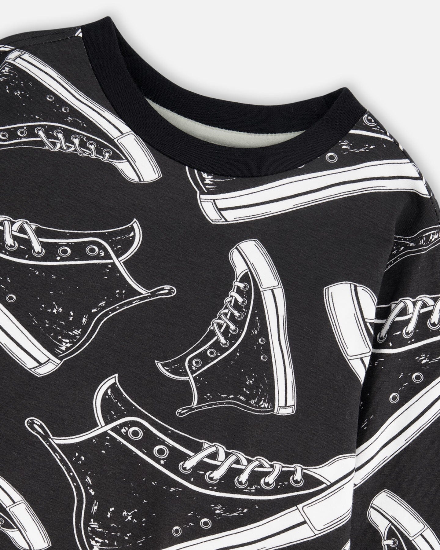 Long Sleeve Organic Cotton Allover Print Tee Black - Deux par Deux