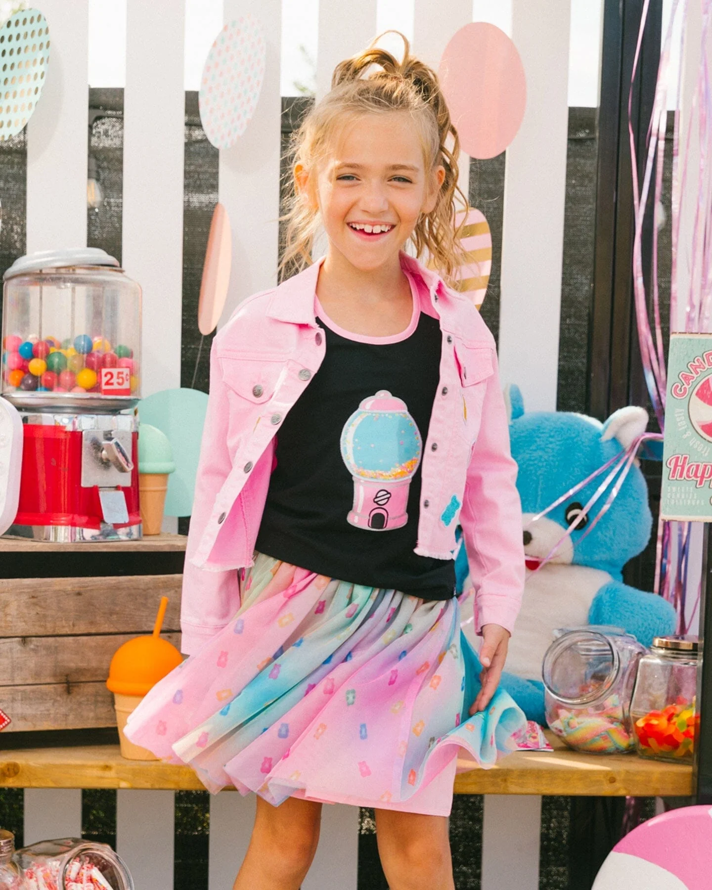 Organic Cotton Racerback Tank Top Black And Candy Machine - Deux par Deux