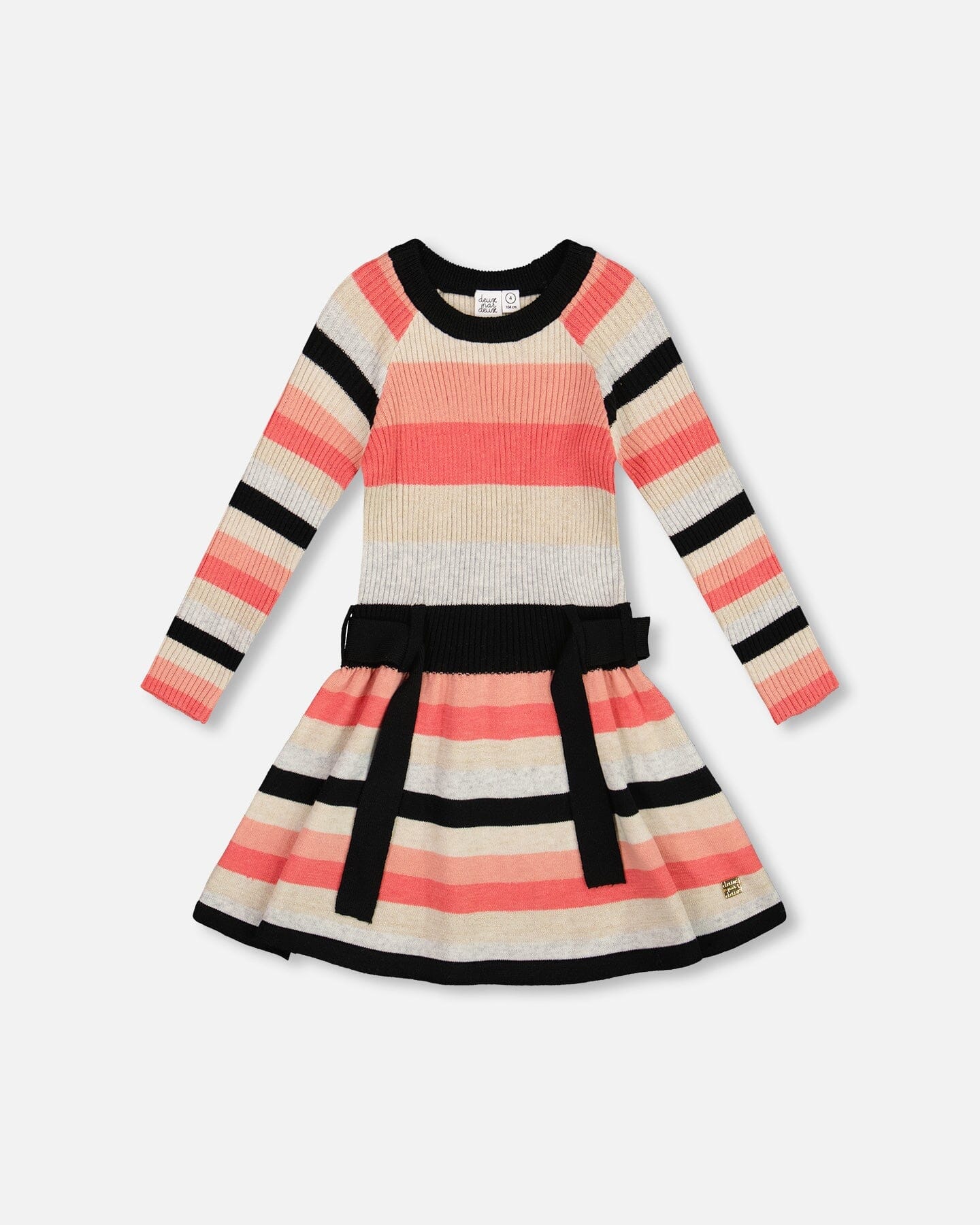 Striped Knit Dress Beige Black And Pink - Deux par Deux