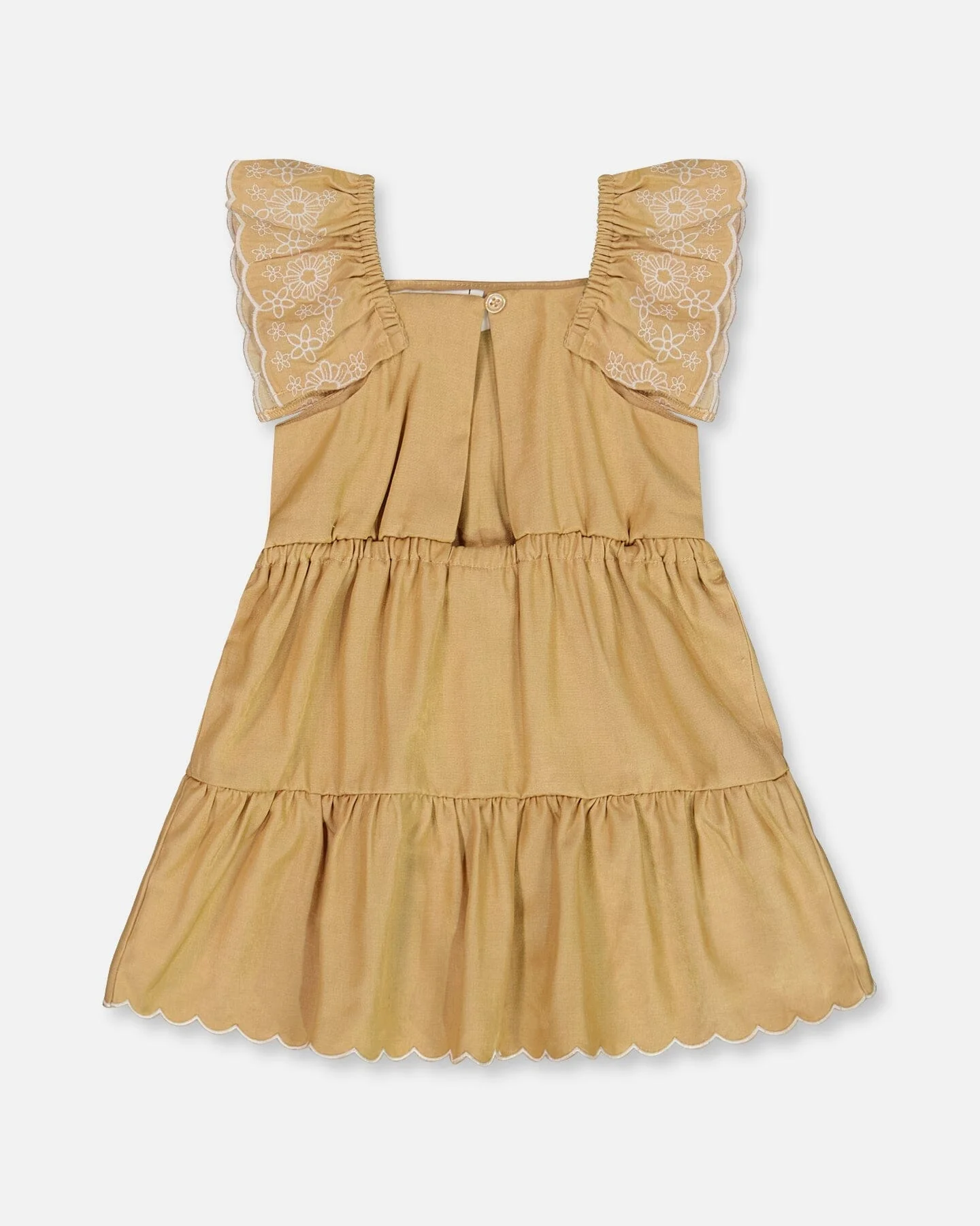 Chambray Dress With Embroidery Golden Beige - Deux par Deux