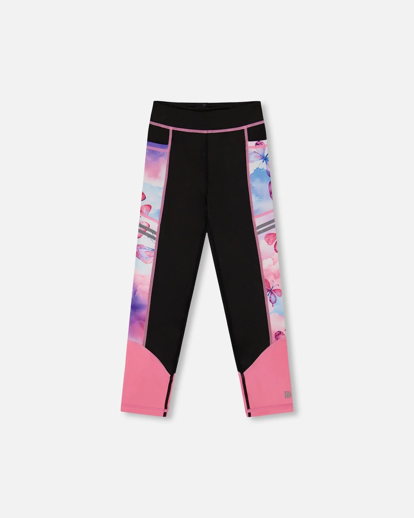 Colorblock Athletic Leggings Black And Multicolored Butterflies - Deux par Deux