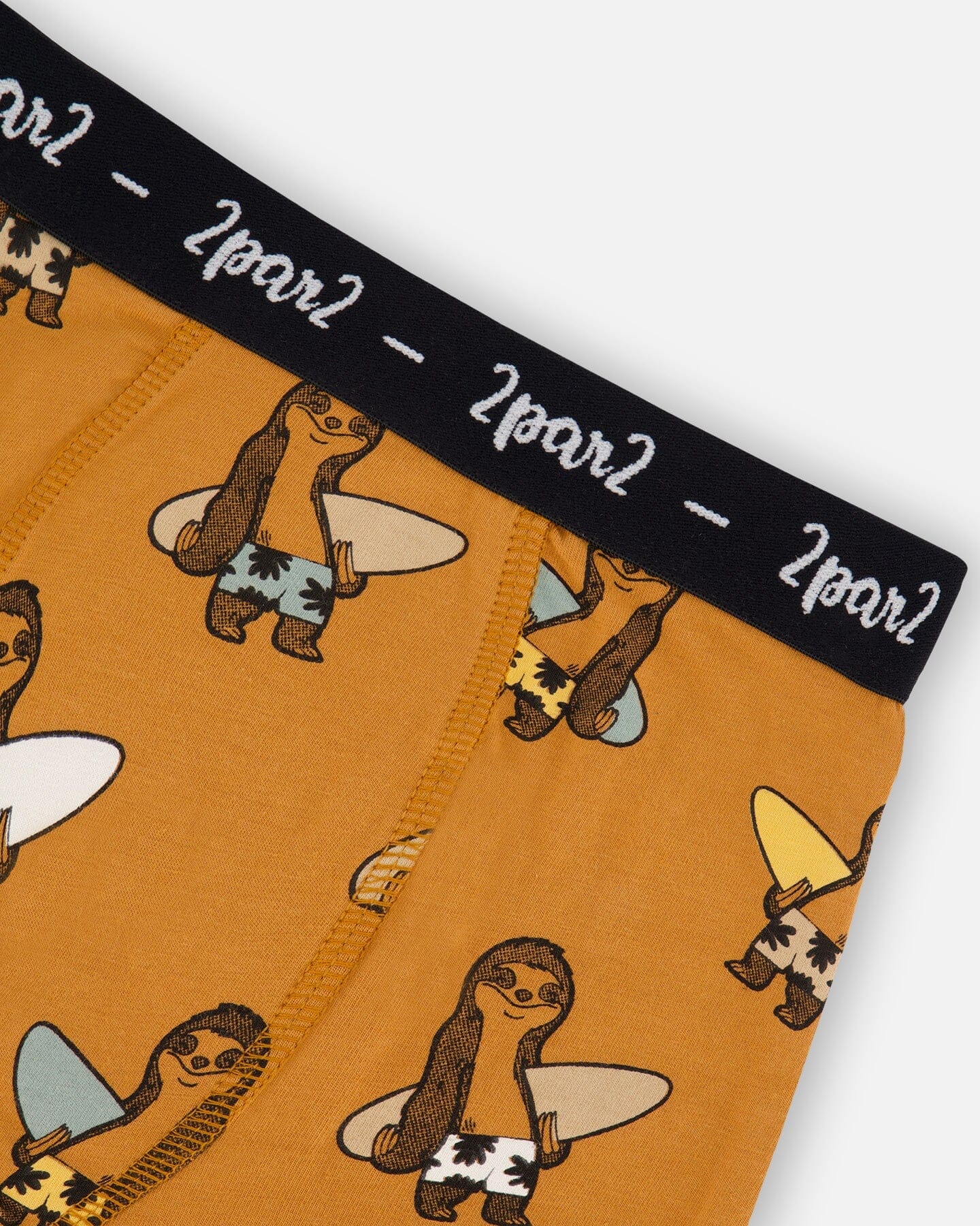 Printed Organic Cotton Boxer Shorts Sloths On Tan Background - Deux par Deux