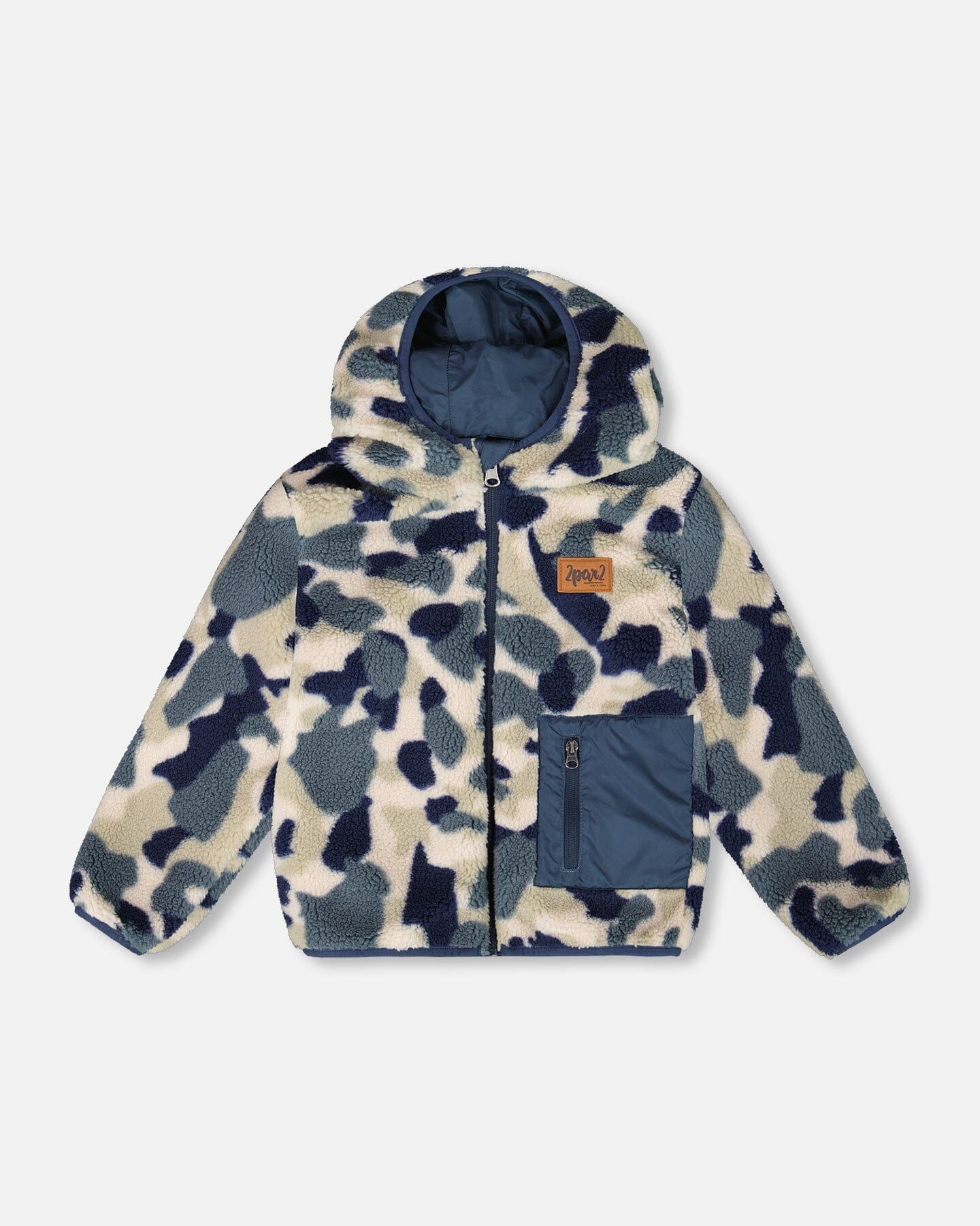 Reversible Mid-Season Sherpa Jacket Blue Camo - Deux par Deux