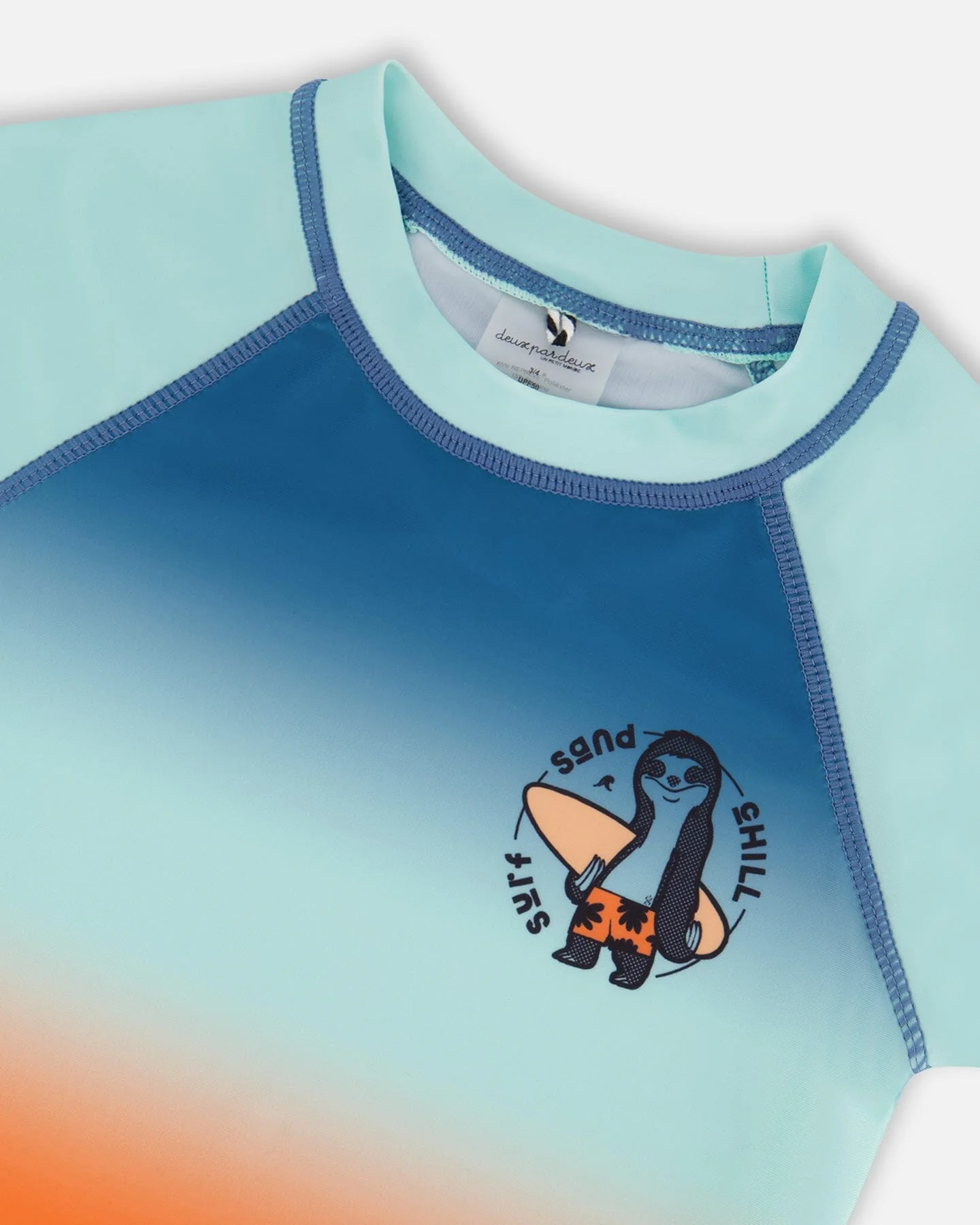 Short Sleeve Rashguard Navy Blue, Turquoise, And Orange - Deux par Deux