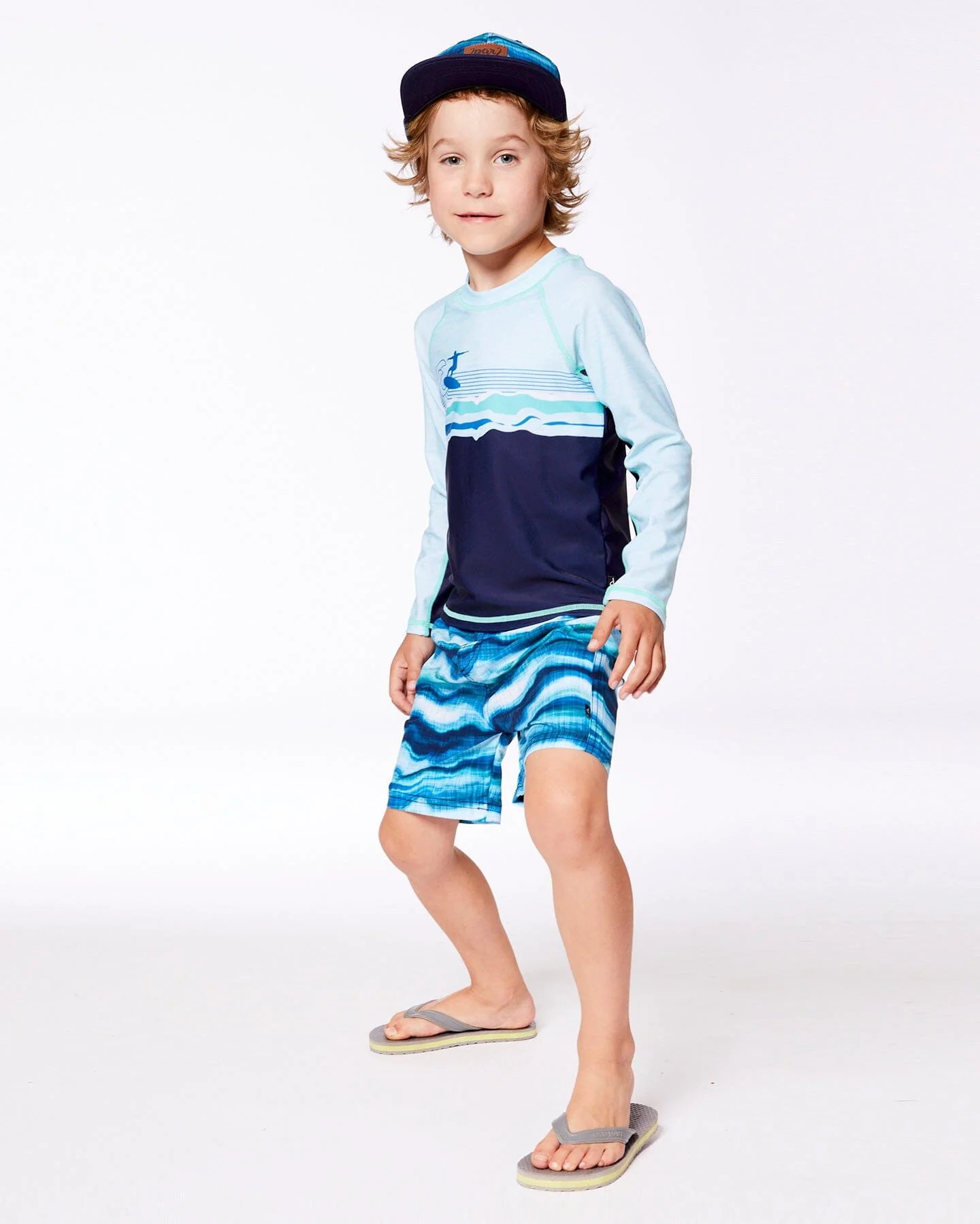 Printed Boardshorts Blue Wave And Black - Deux par Deux