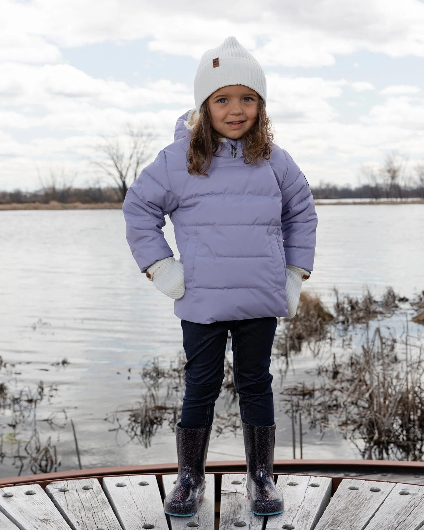 Compressible Winter Puffy Coat Designed For Car Seat Purple Gray - Deux par Deux