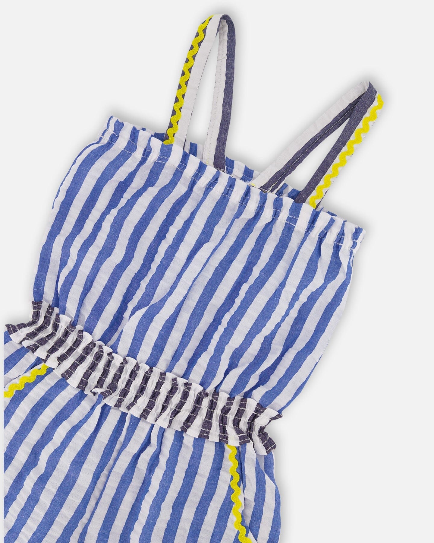 Sleeveless Seersucker Romper Blue And White Striped - Deux par Deux