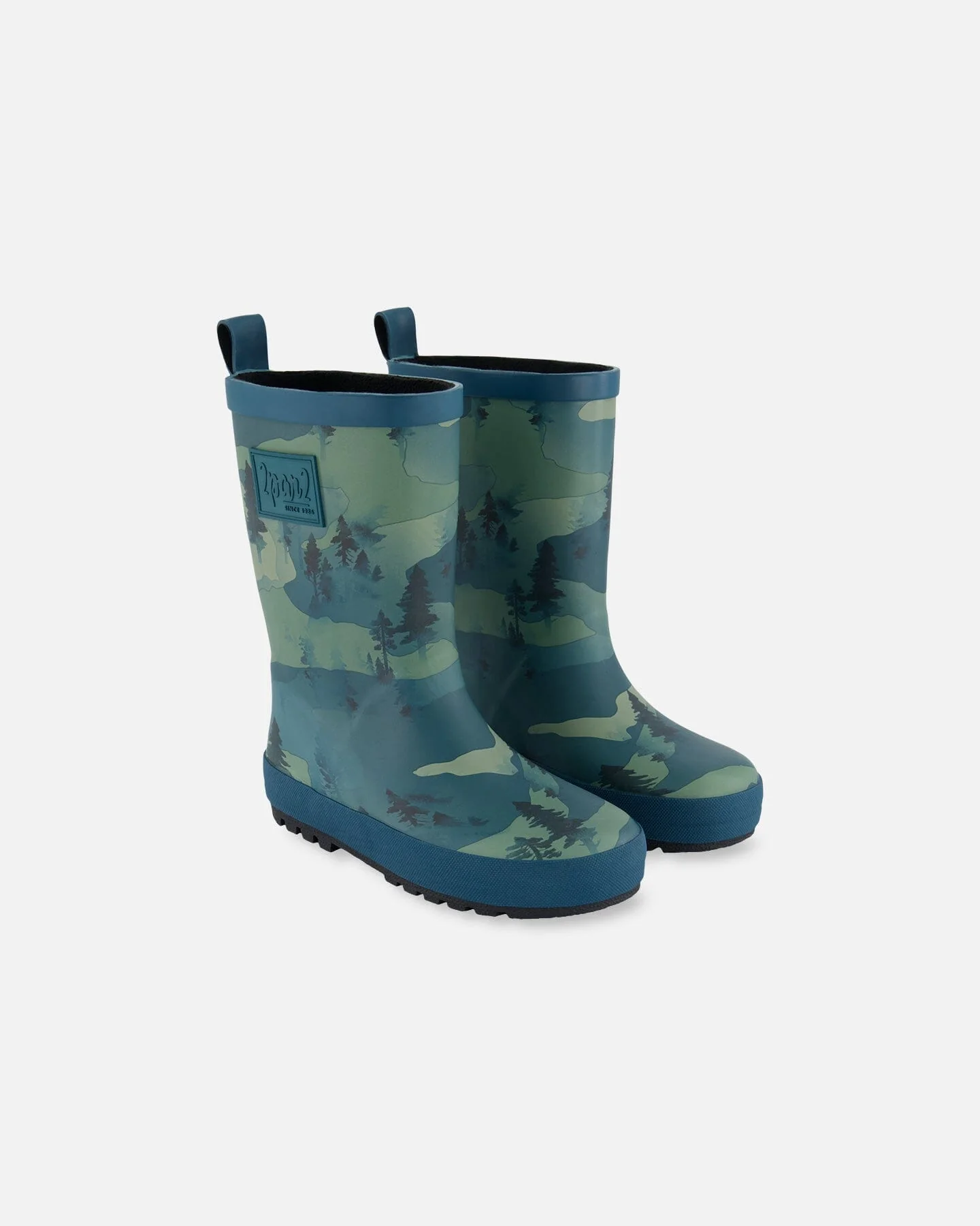 Printed Rain Boots Forest Green With Black Pines - Deux par Deux