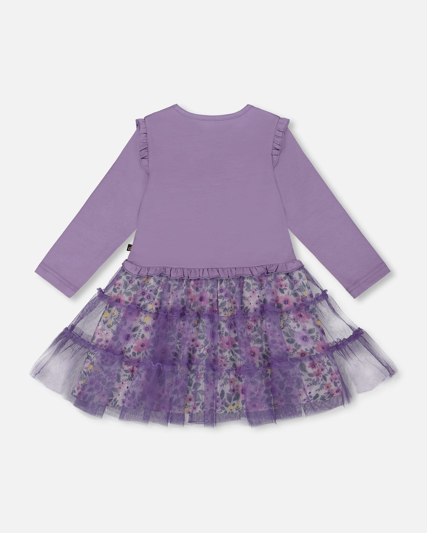 Bi-Material Dress With Muslin And Mesh Skirt Purple Gray - Deux par Deux