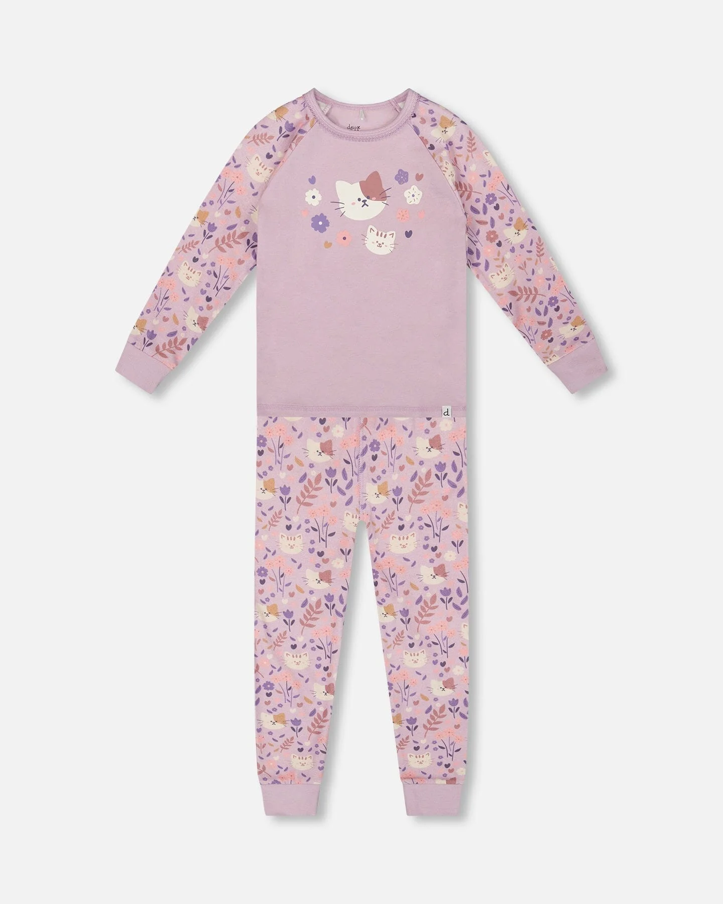 Organic Cotton Two-Piece Pajamas Lilac Cat Print - Deux par Deux