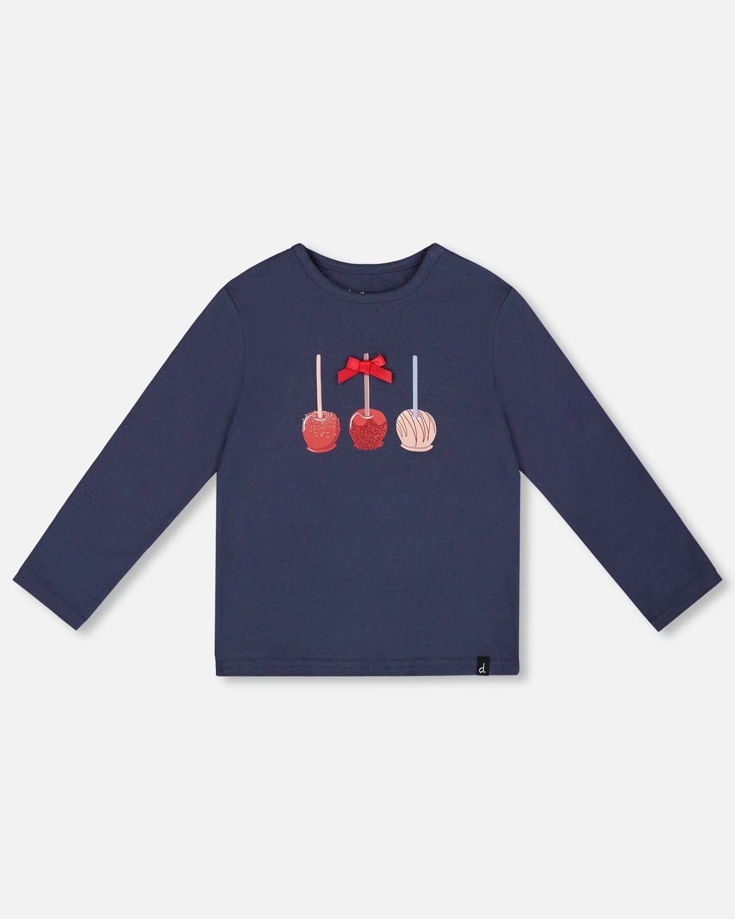 Organic Cotton T-Shirt Navy Blue With Apple Treats - Deux par Deux