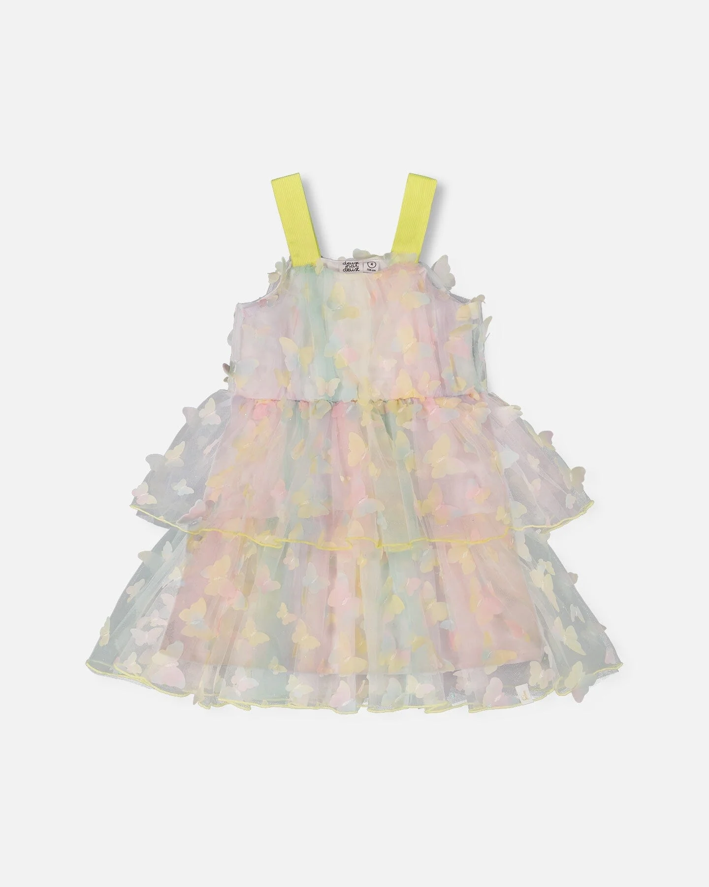 Tiered Printed Mesh Dress Multicolored With Butterflies - Deux par Deux
