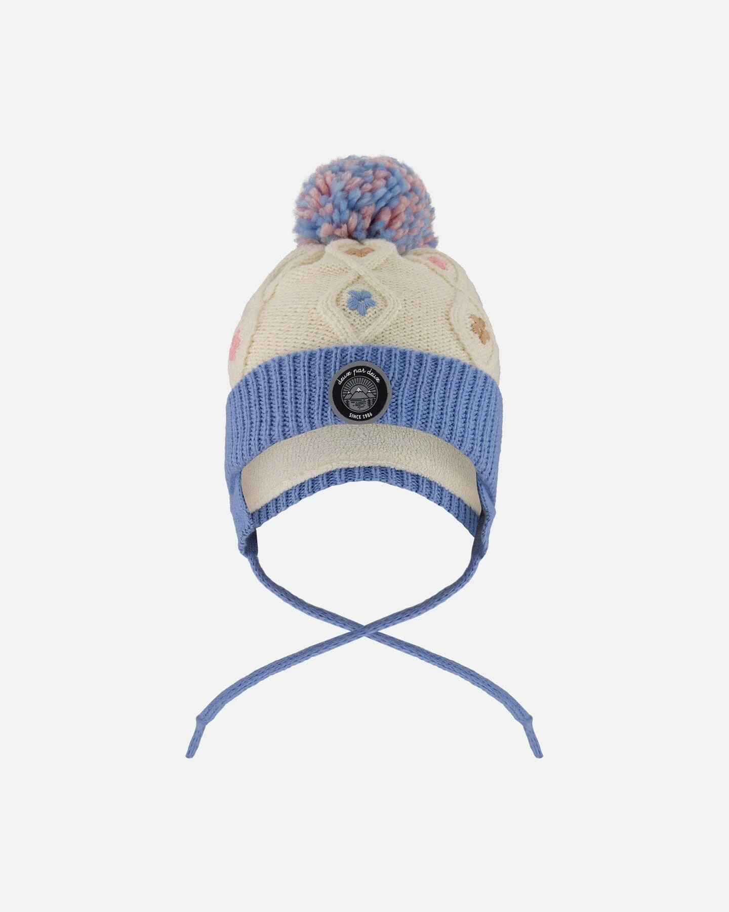 Lined Knit Hat With Ears Off-White And Blue - Deux par Deux