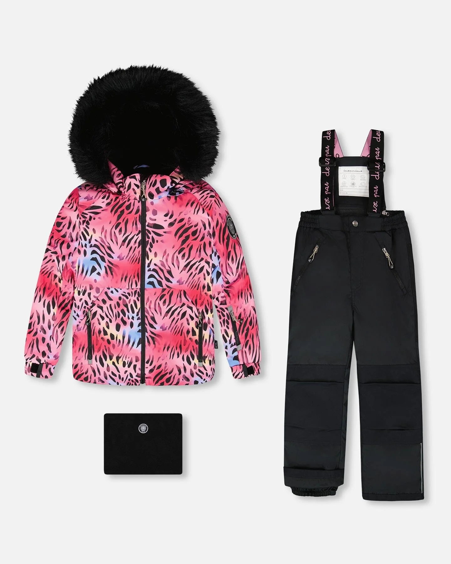 Two-Piece Play Snowsuit With Multicolor Print Jacket And Solid Pant Black - Deux par Deux