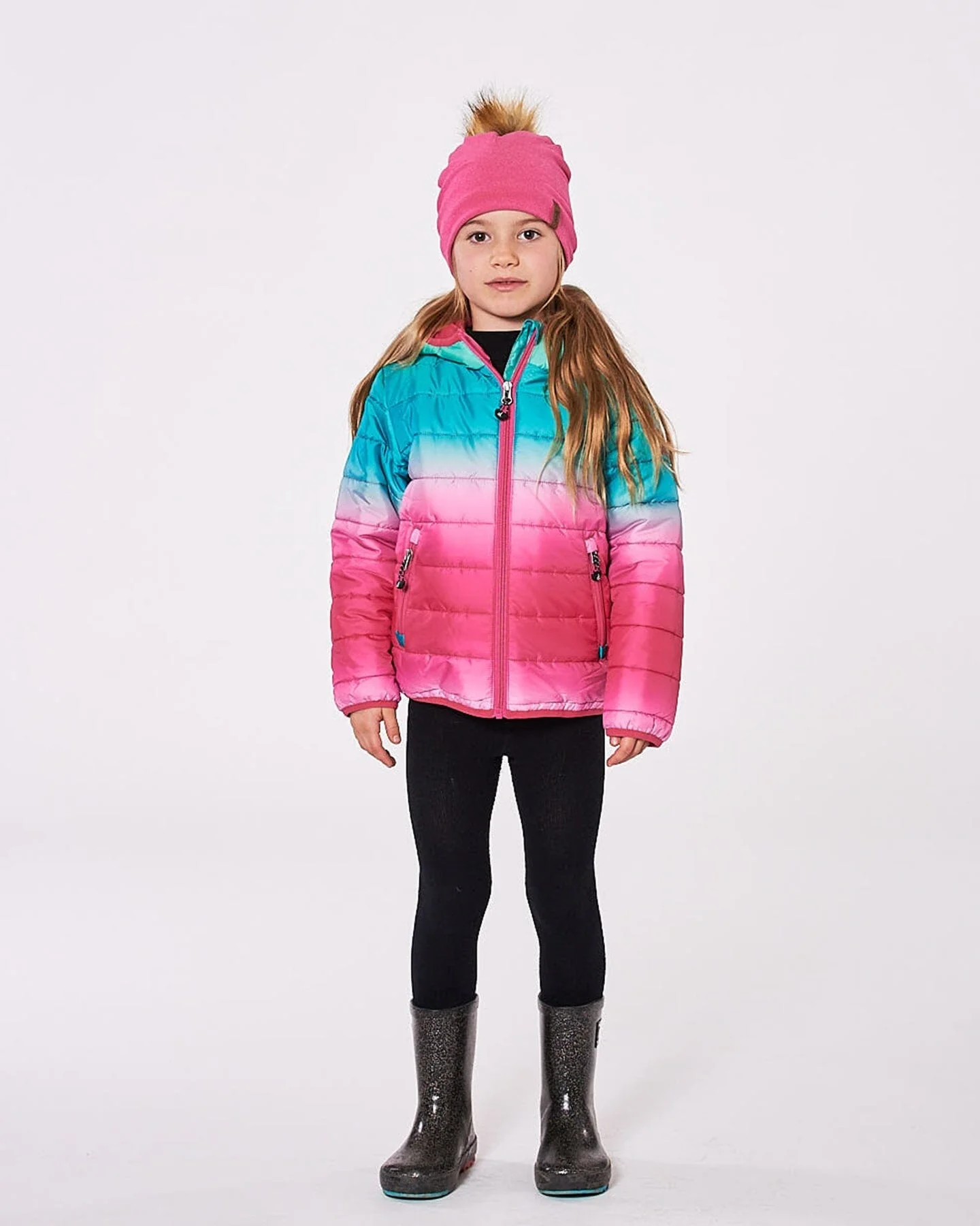 Quilted Mid-Season Jacket Green And Pink Gradient - Deux par Deux