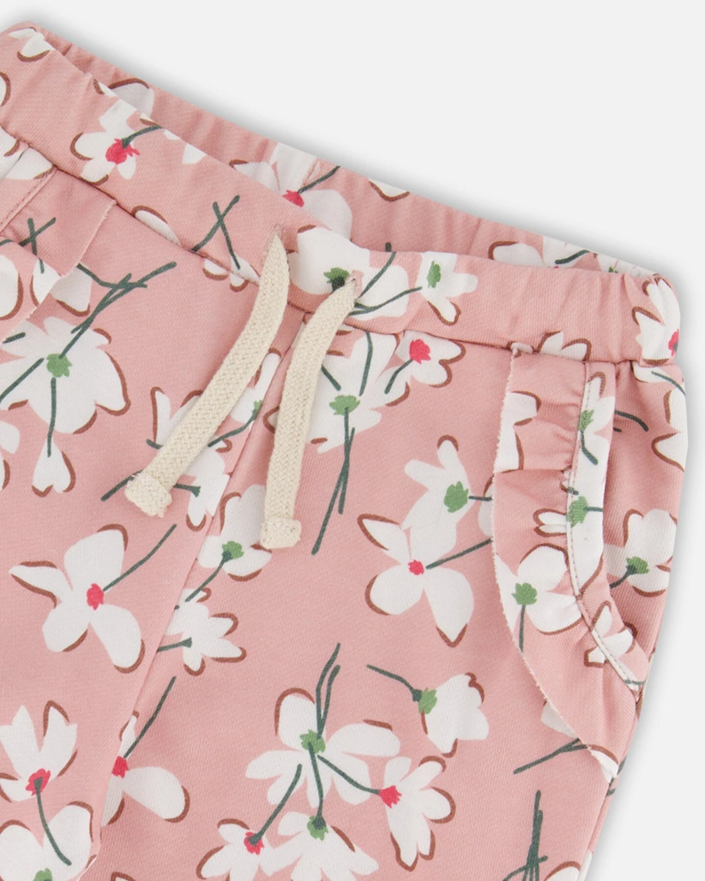 French Terry Sweatpant Pink Jasmine Flower Print - Deux par Deux