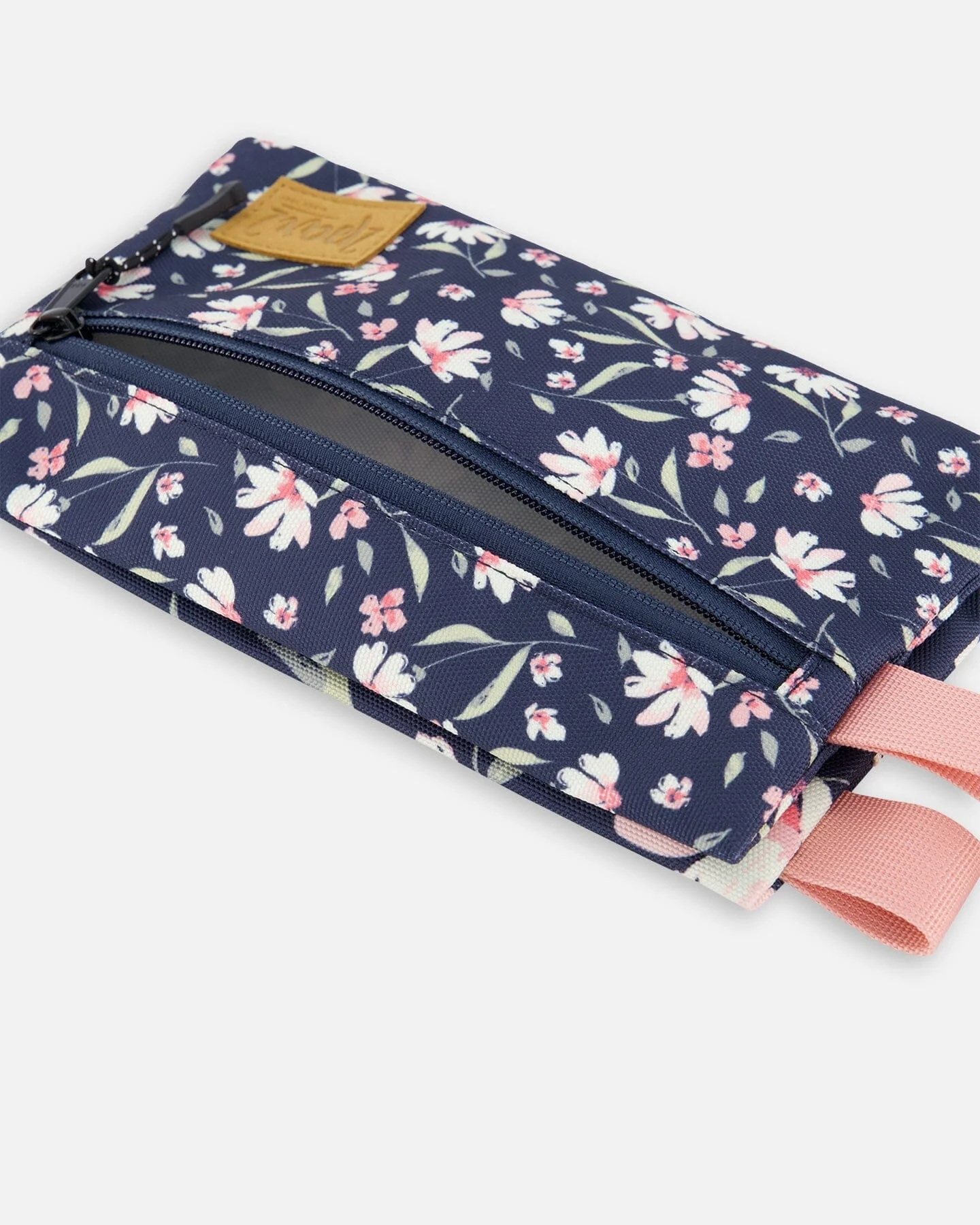 Double Pencil Case Navy Flower Print - Deux par Deux