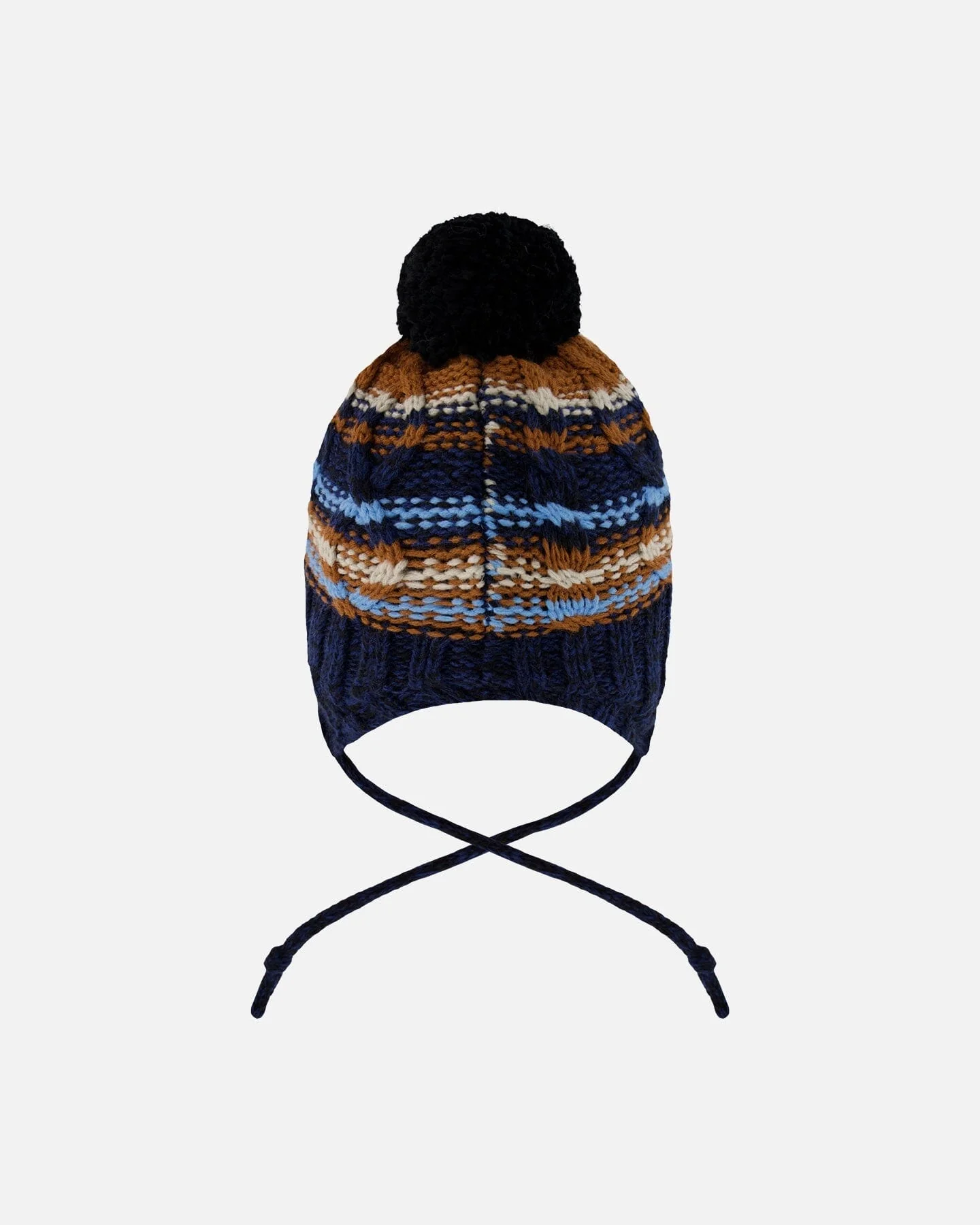 Lined Peruvian Knit Winter Hat With Pompom Taupe And Navy - Deux par Deux