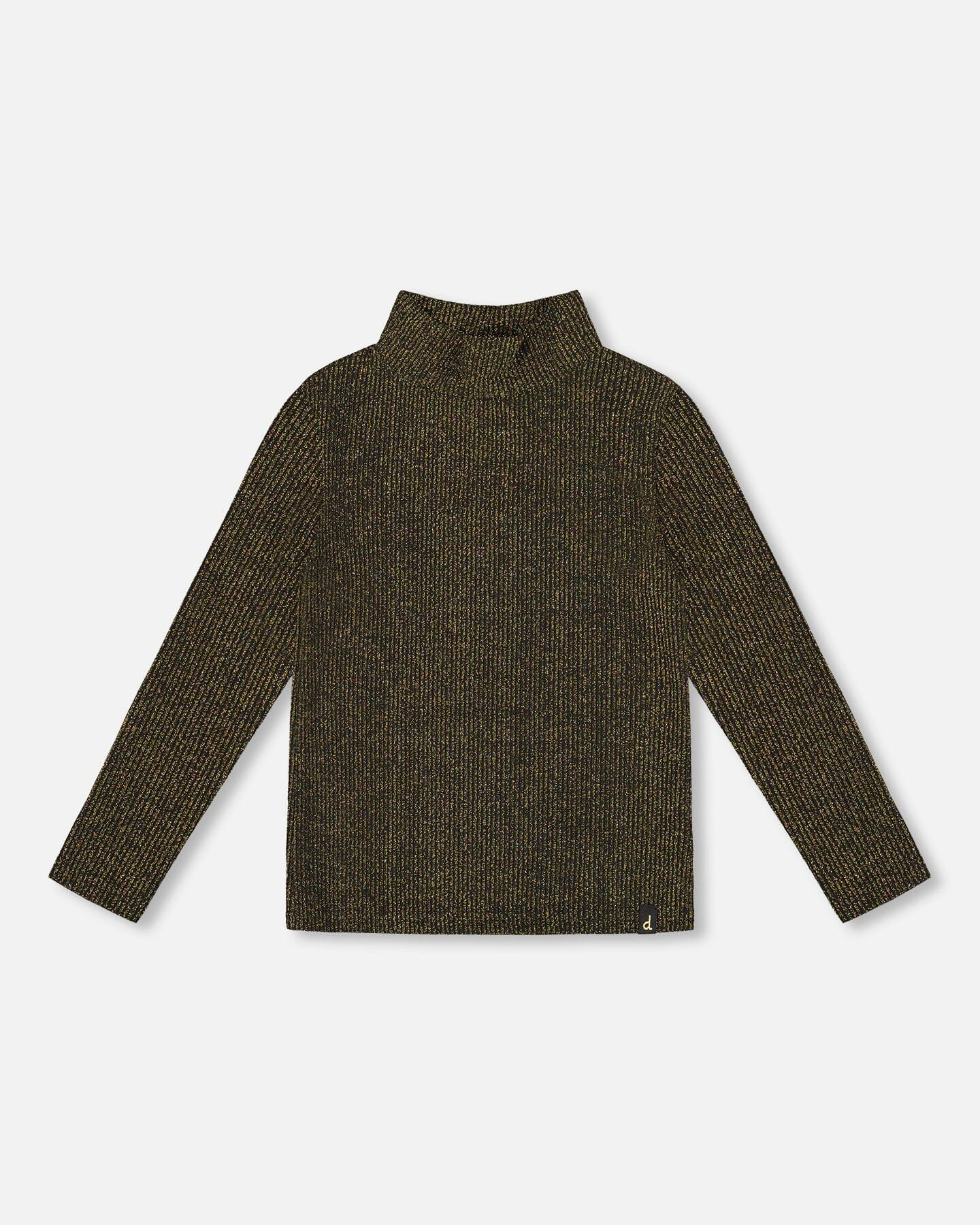 Shiny Rib Mock Neck Top Black And Gold - Deux par Deux